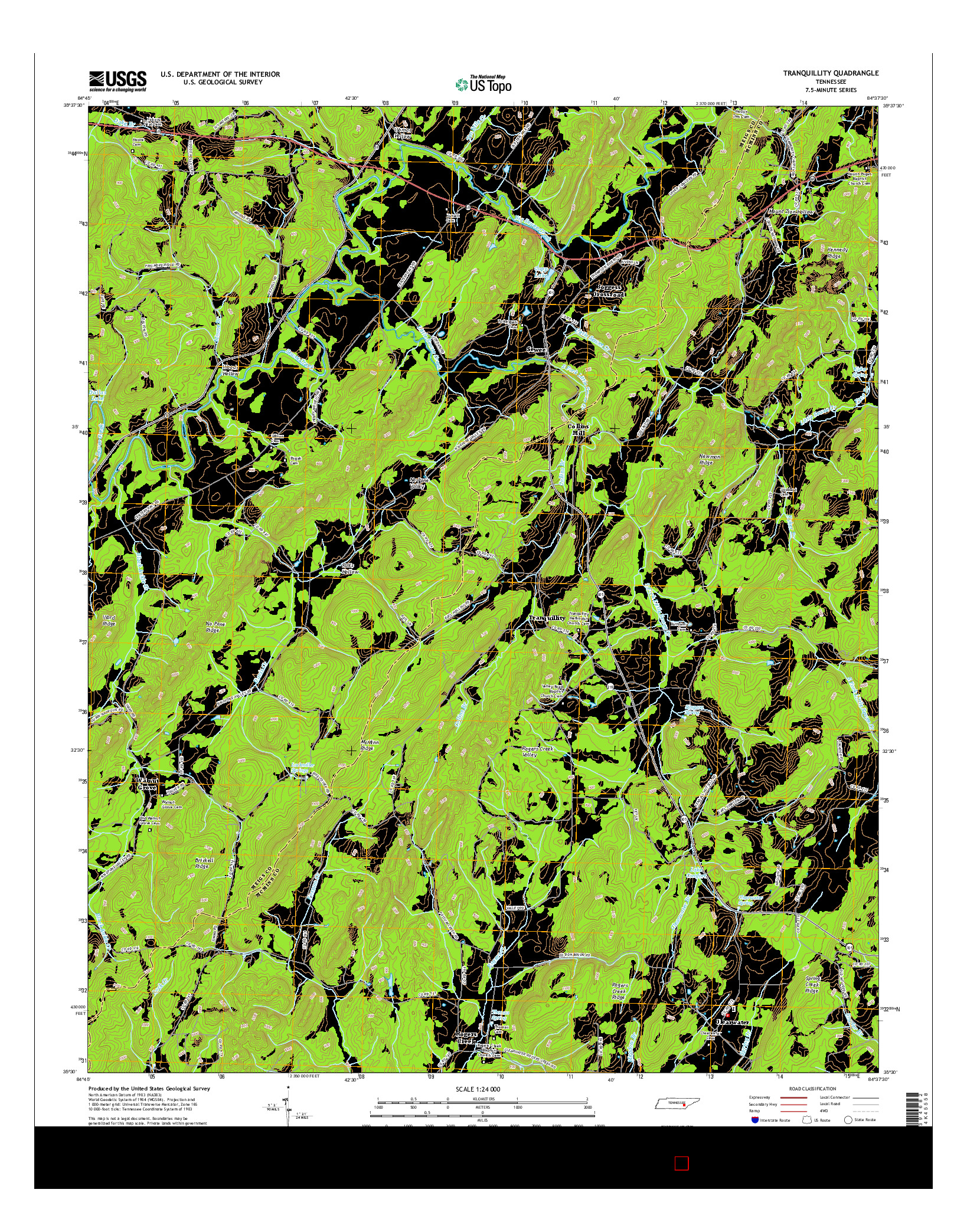 USGS US TOPO 7.5-MINUTE MAP FOR TRANQUILLITY, TN 2016