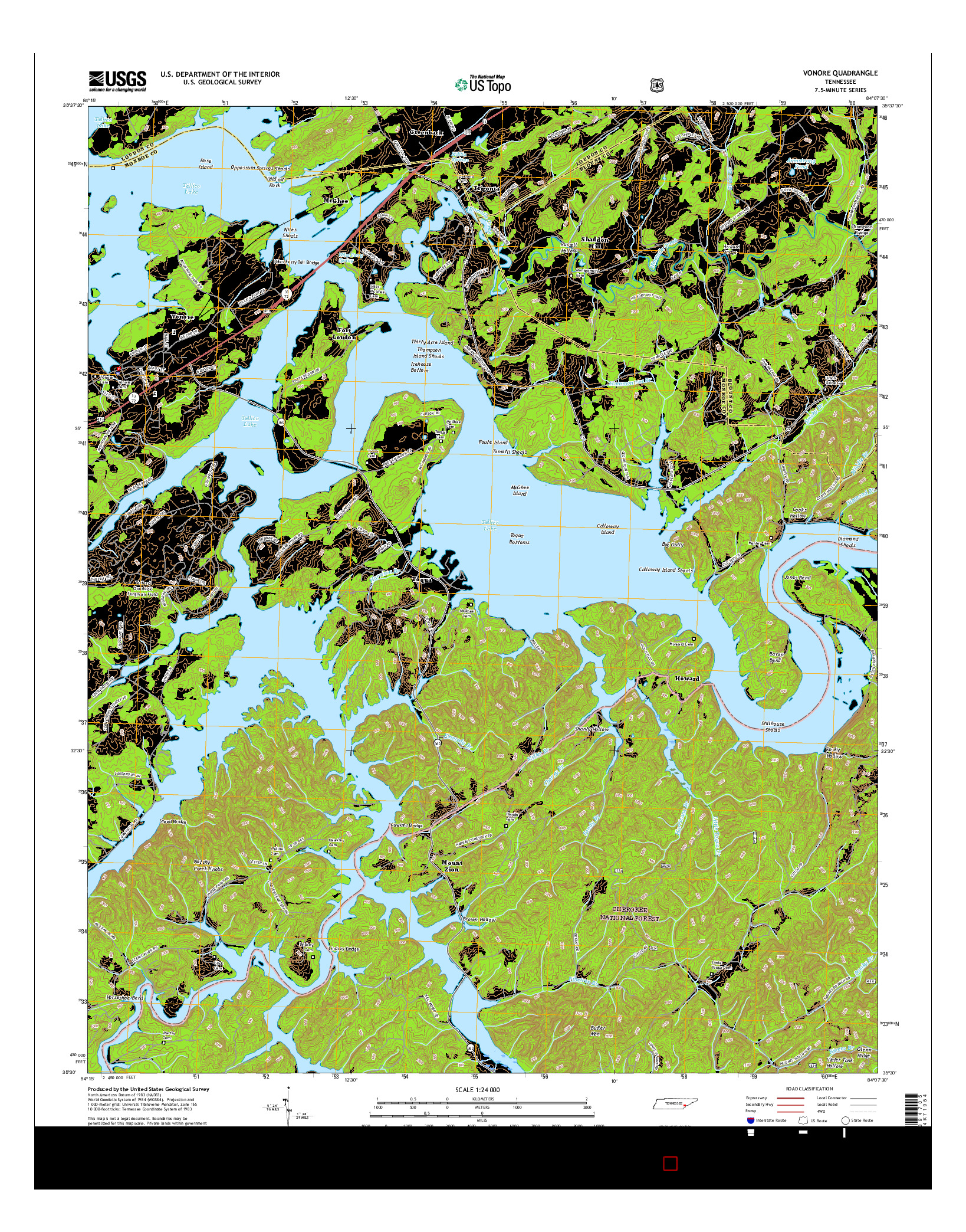 USGS US TOPO 7.5-MINUTE MAP FOR VONORE, TN 2016