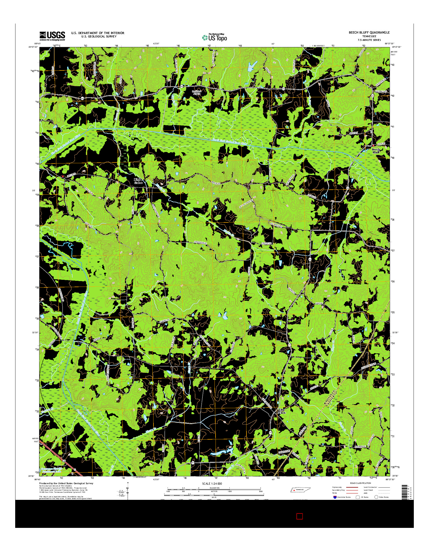 USGS US TOPO 7.5-MINUTE MAP FOR BEECH BLUFF, TN 2016