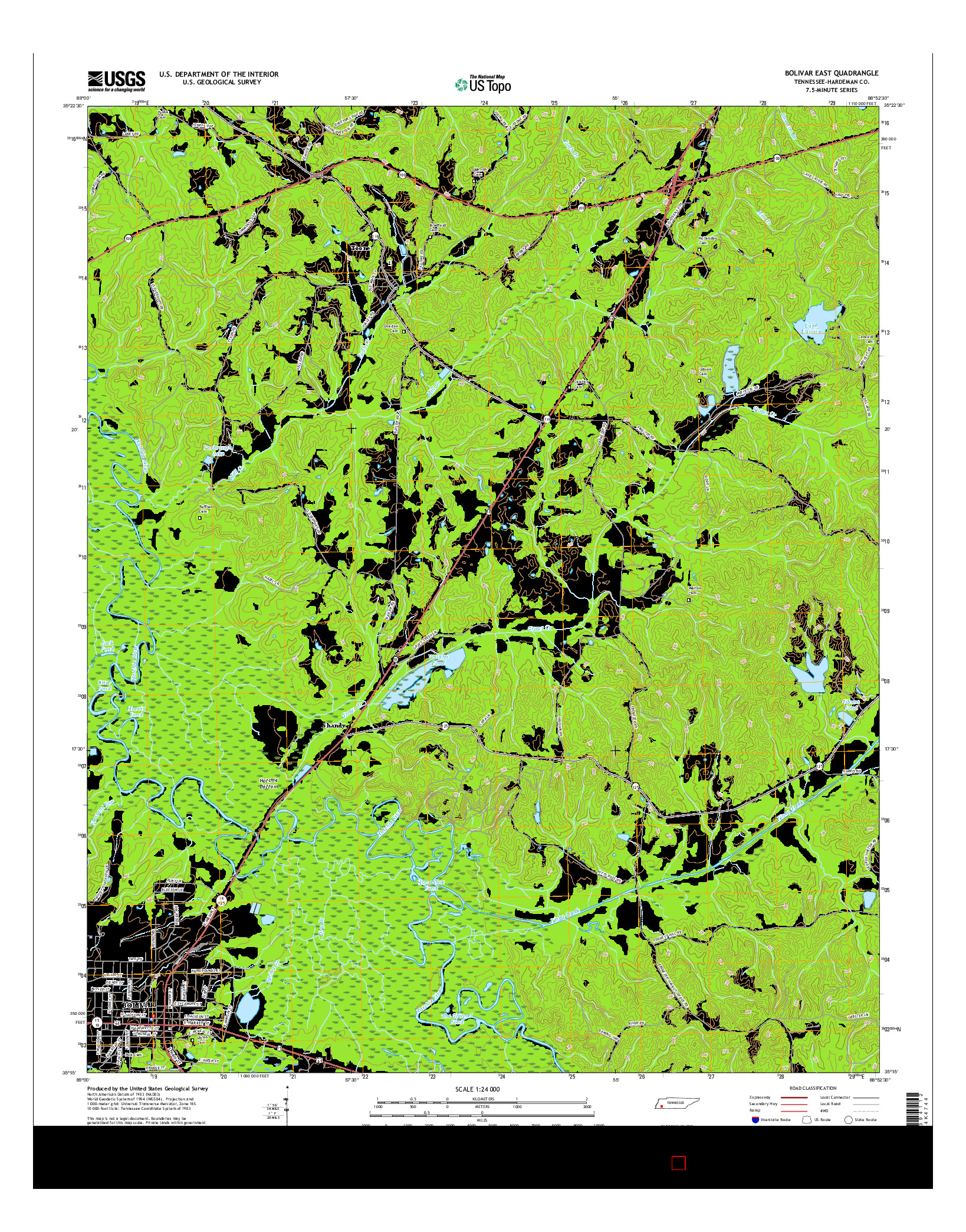 USGS US TOPO 7.5-MINUTE MAP FOR BOLIVAR EAST, TN 2016