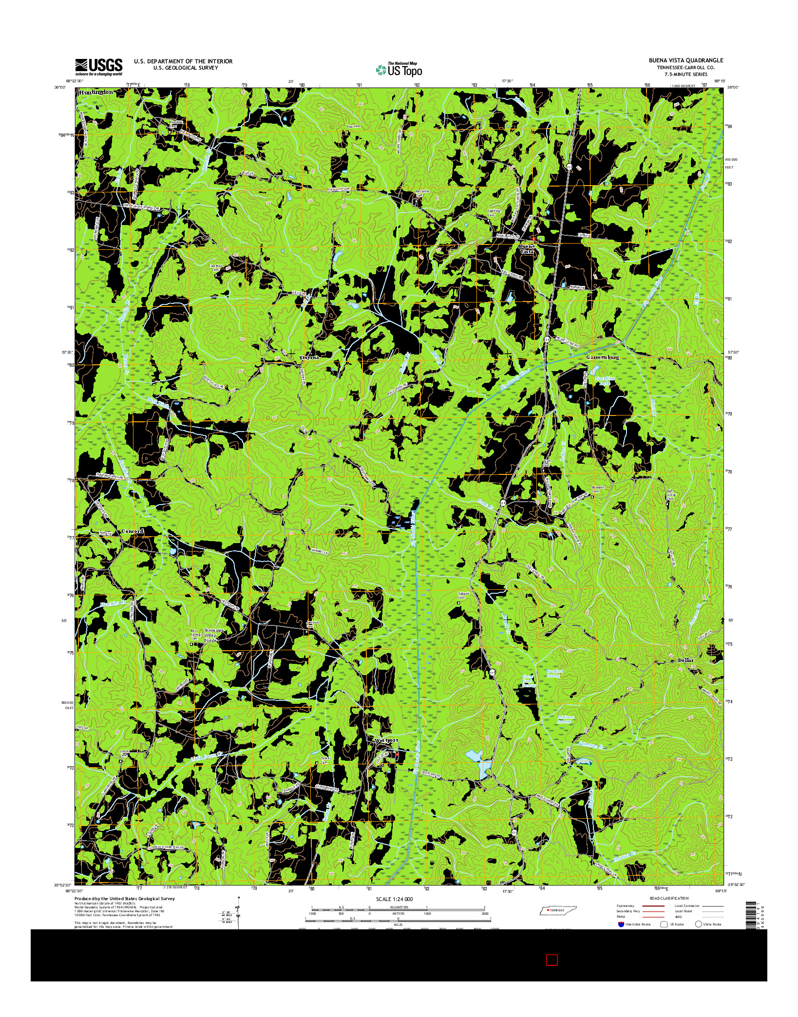 USGS US TOPO 7.5-MINUTE MAP FOR BUENA VISTA, TN 2016