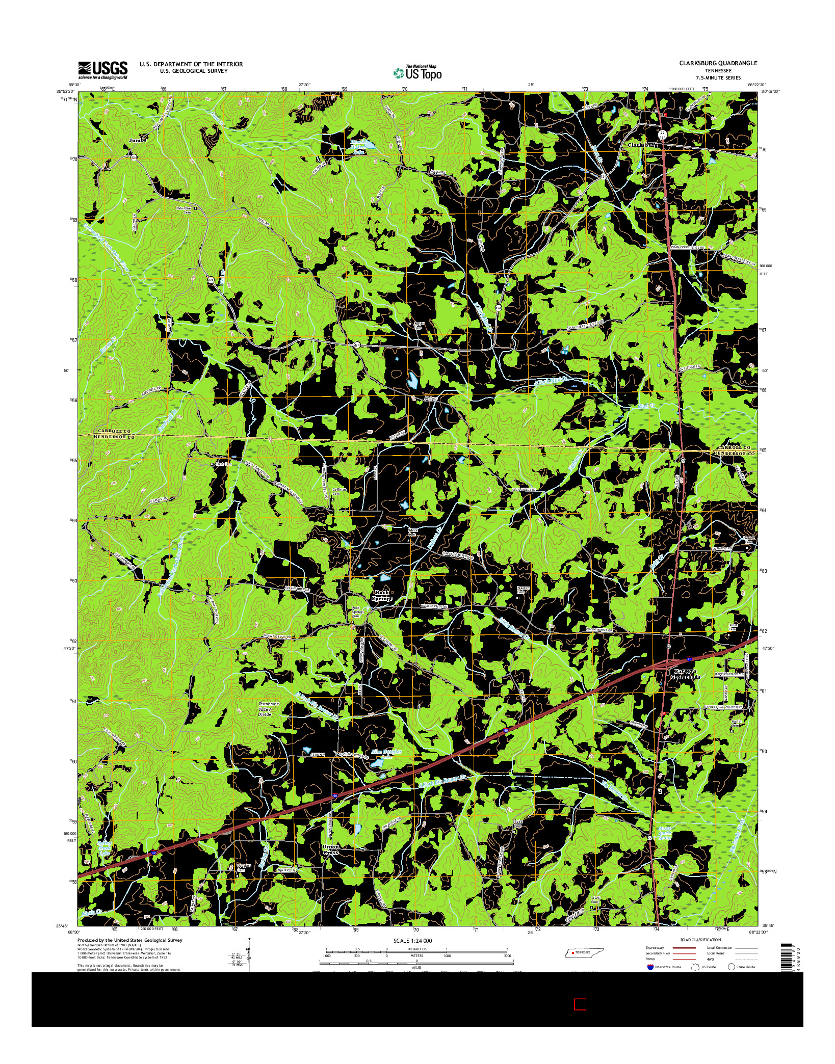 USGS US TOPO 7.5-MINUTE MAP FOR CLARKSBURG, TN 2016