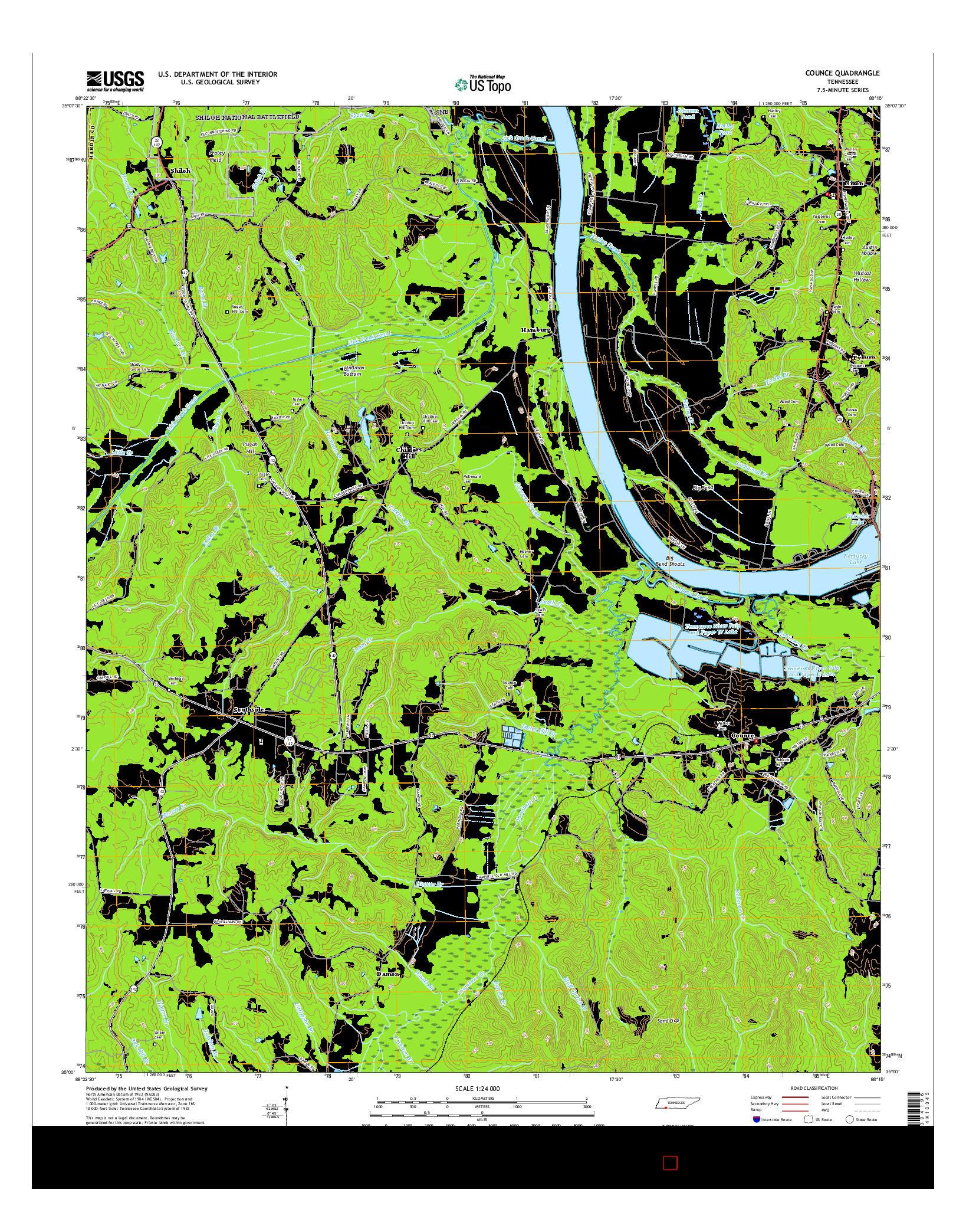 USGS US TOPO 7.5-MINUTE MAP FOR COUNCE, TN 2016