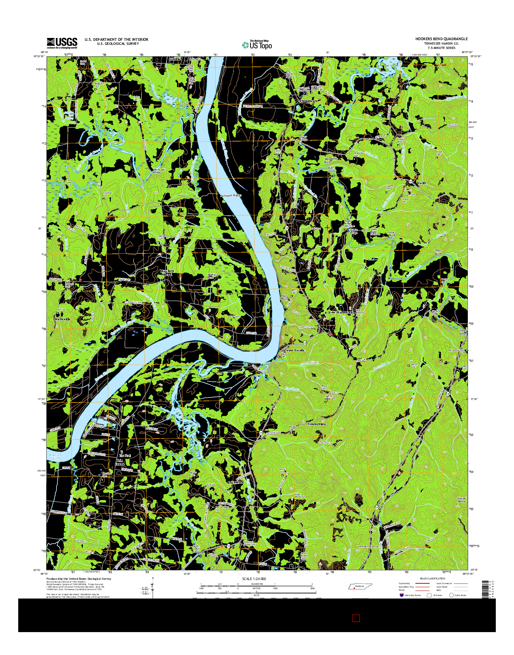 USGS US TOPO 7.5-MINUTE MAP FOR HOOKERS BEND, TN 2016
