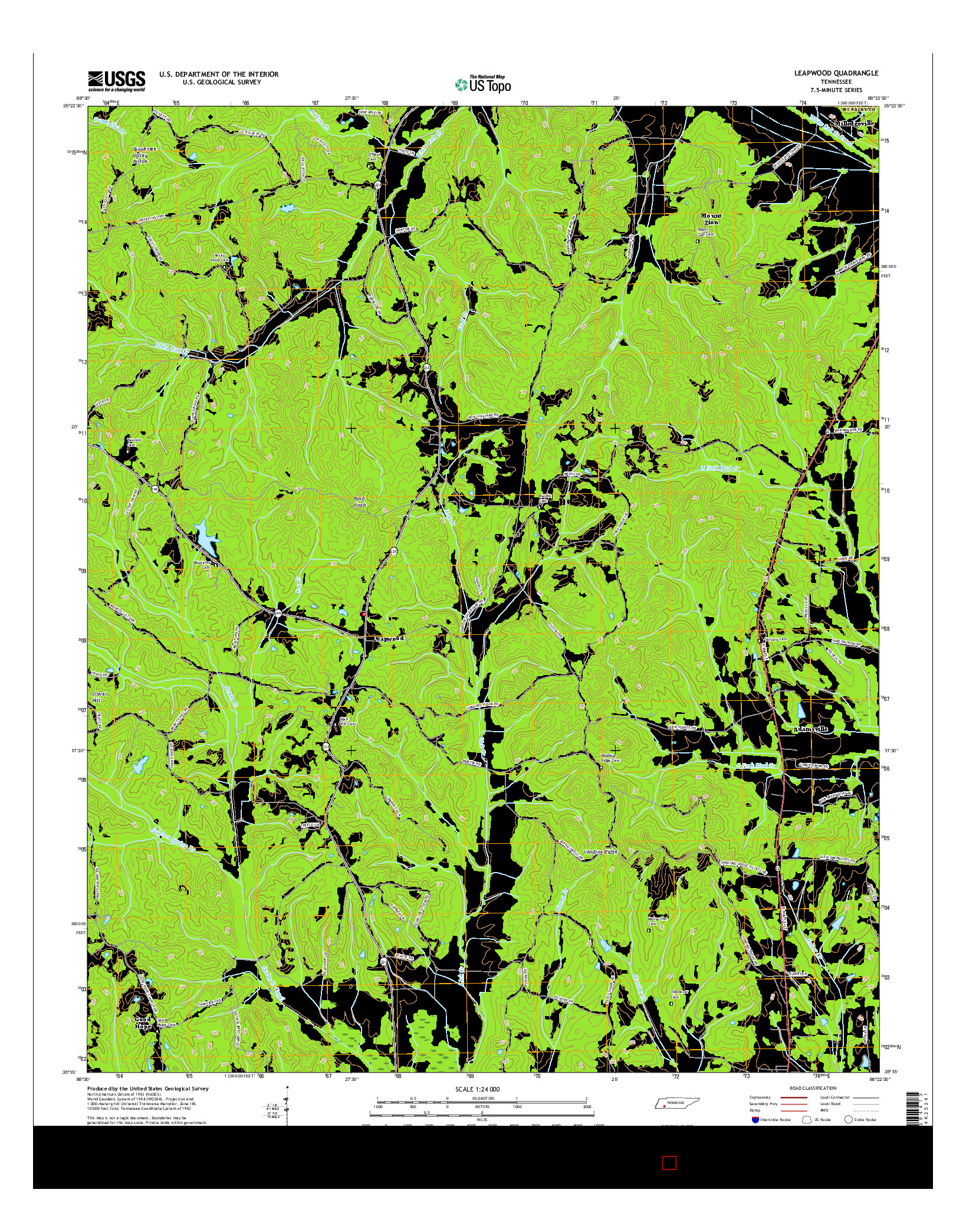 USGS US TOPO 7.5-MINUTE MAP FOR LEAPWOOD, TN 2016