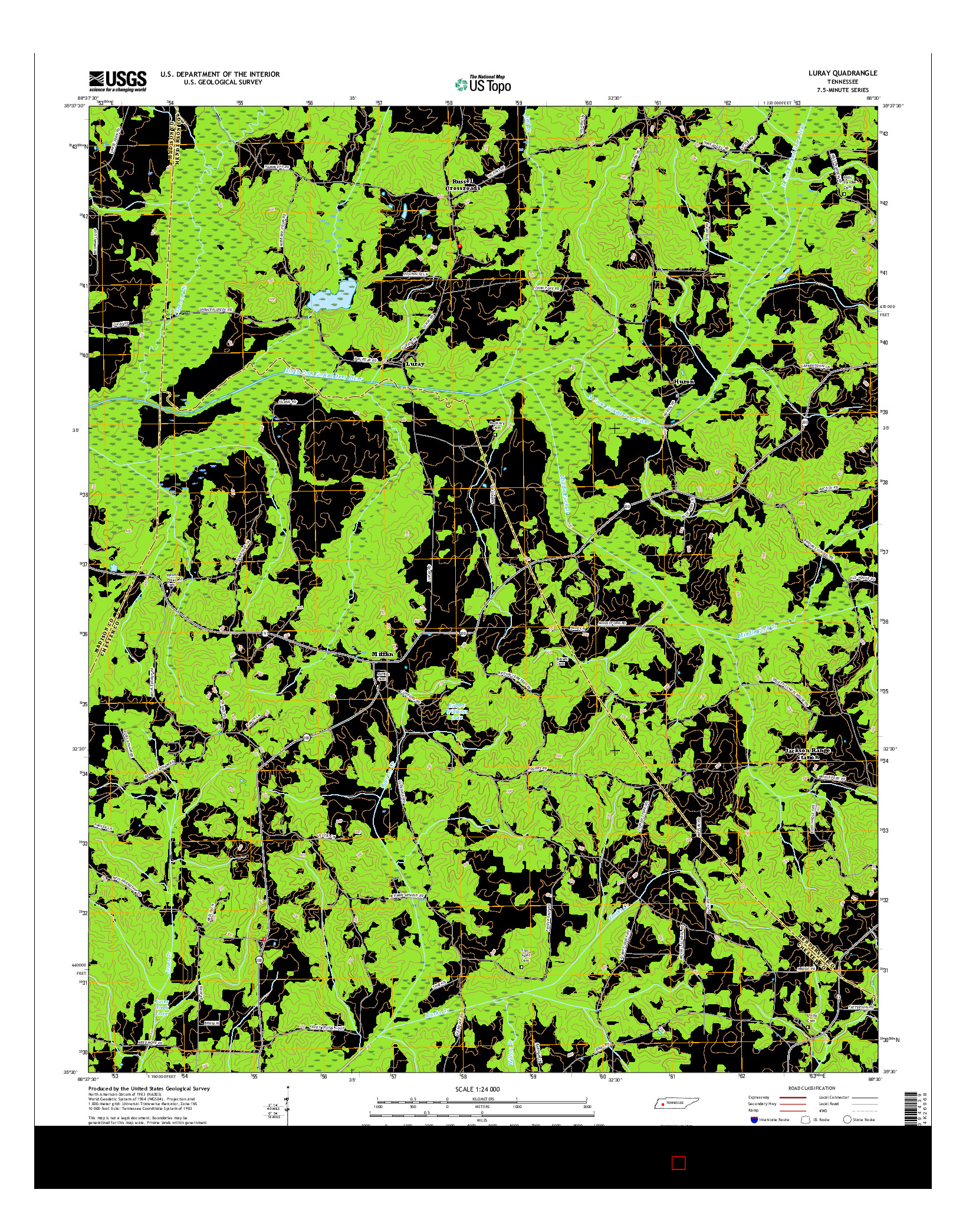 USGS US TOPO 7.5-MINUTE MAP FOR LURAY, TN 2016