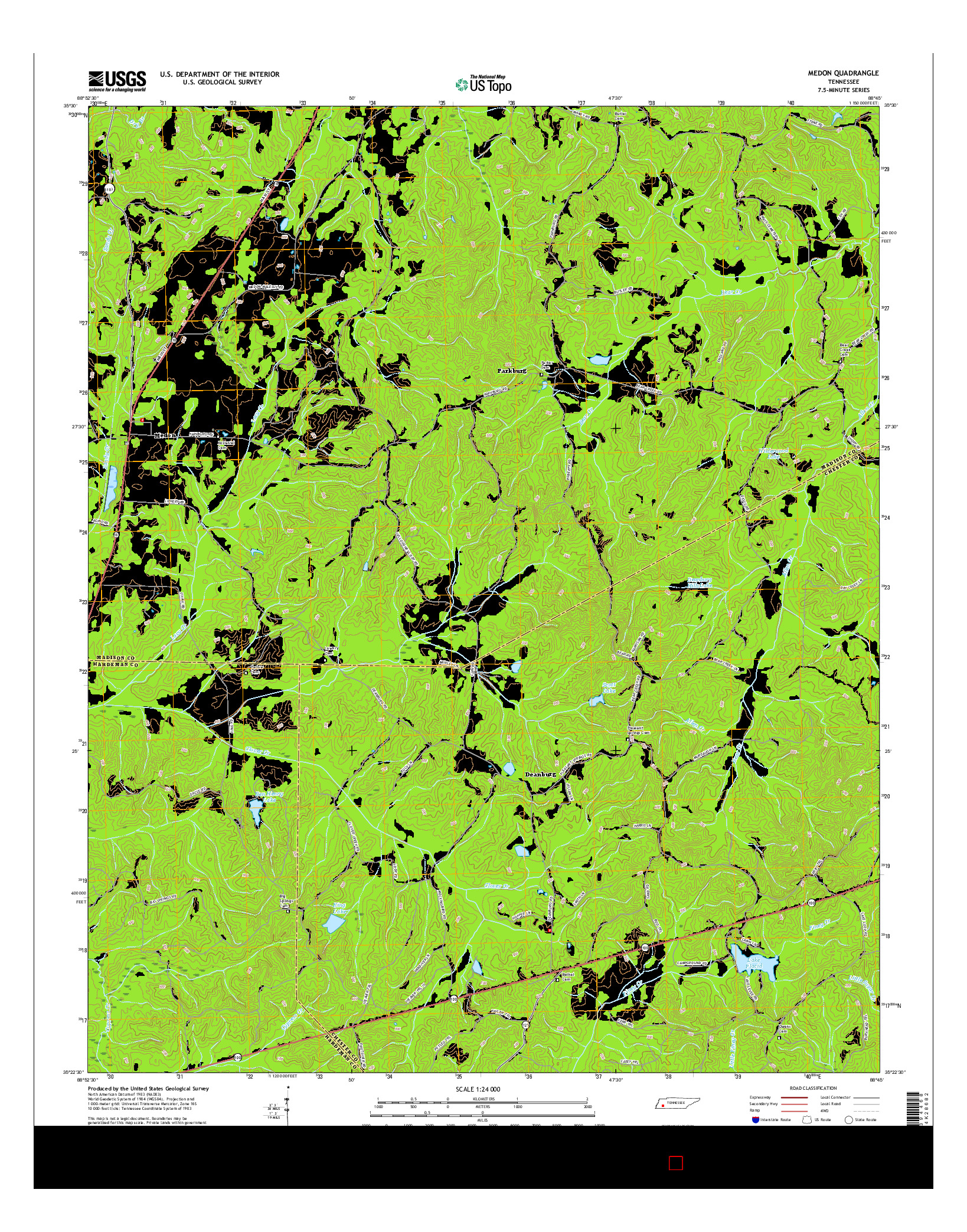 USGS US TOPO 7.5-MINUTE MAP FOR MEDON, TN 2016