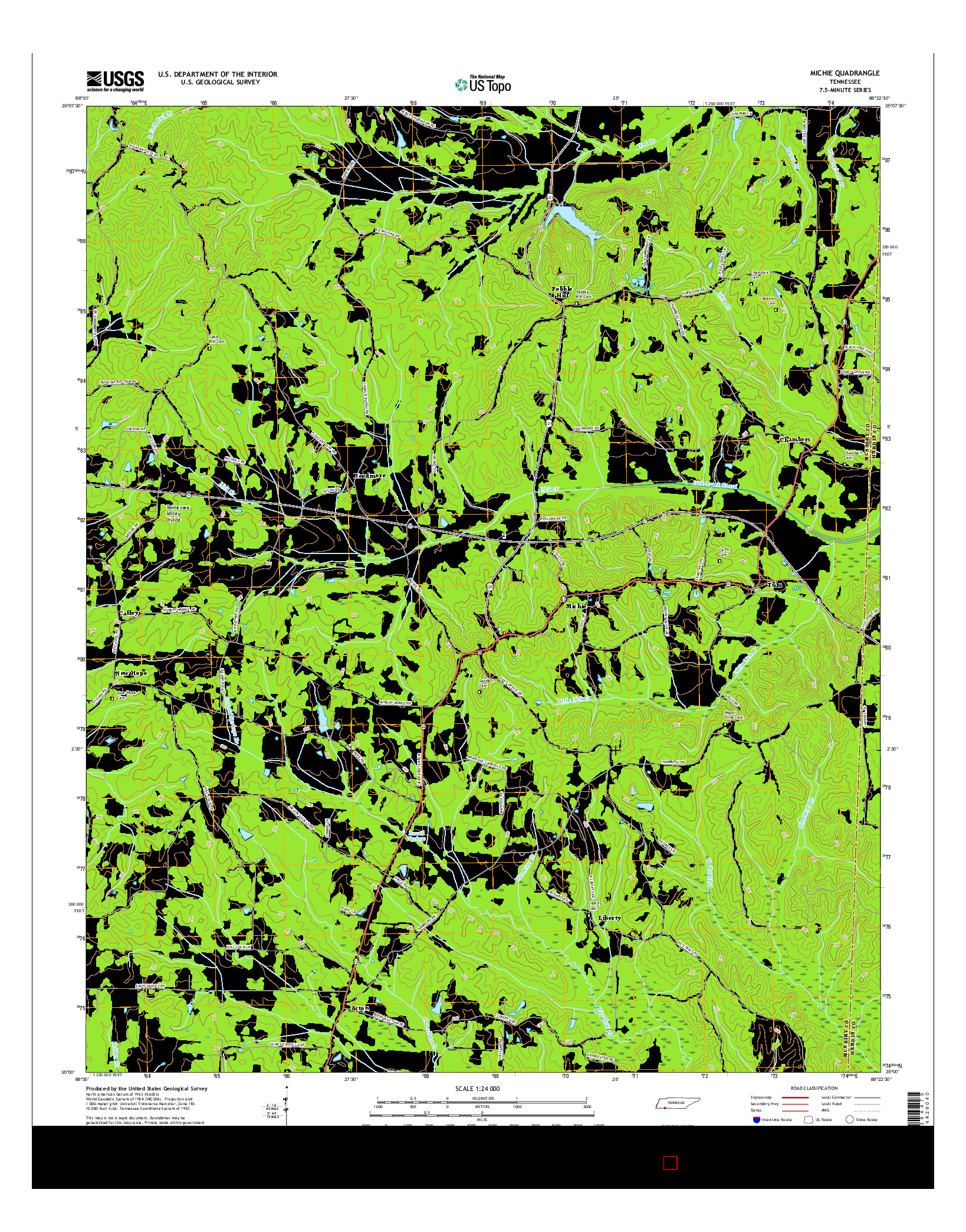 USGS US TOPO 7.5-MINUTE MAP FOR MICHIE, TN 2016