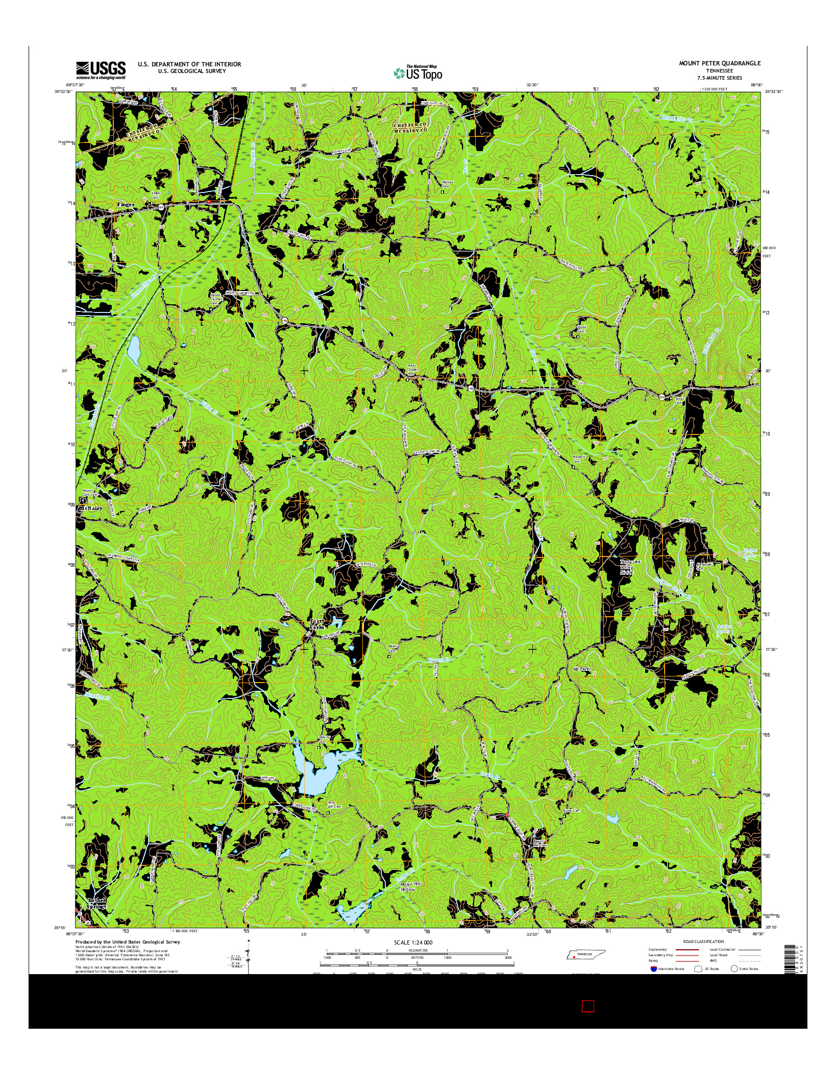 USGS US TOPO 7.5-MINUTE MAP FOR MOUNT PETER, TN 2016