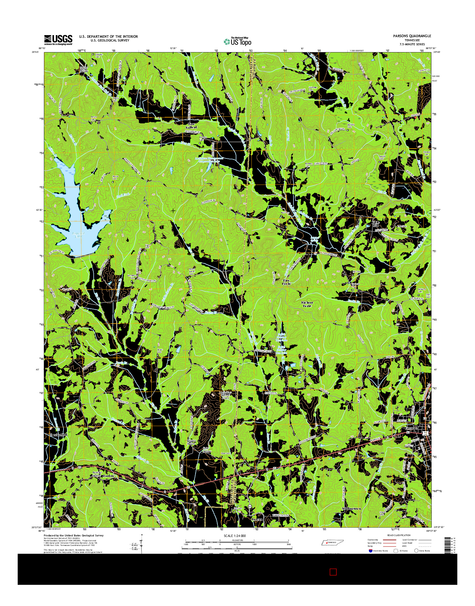 USGS US TOPO 7.5-MINUTE MAP FOR PARSONS, TN 2016