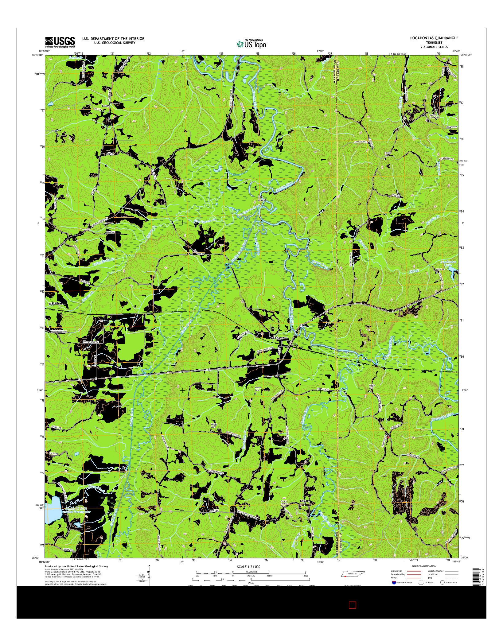 USGS US TOPO 7.5-MINUTE MAP FOR POCAHONTAS, TN 2016