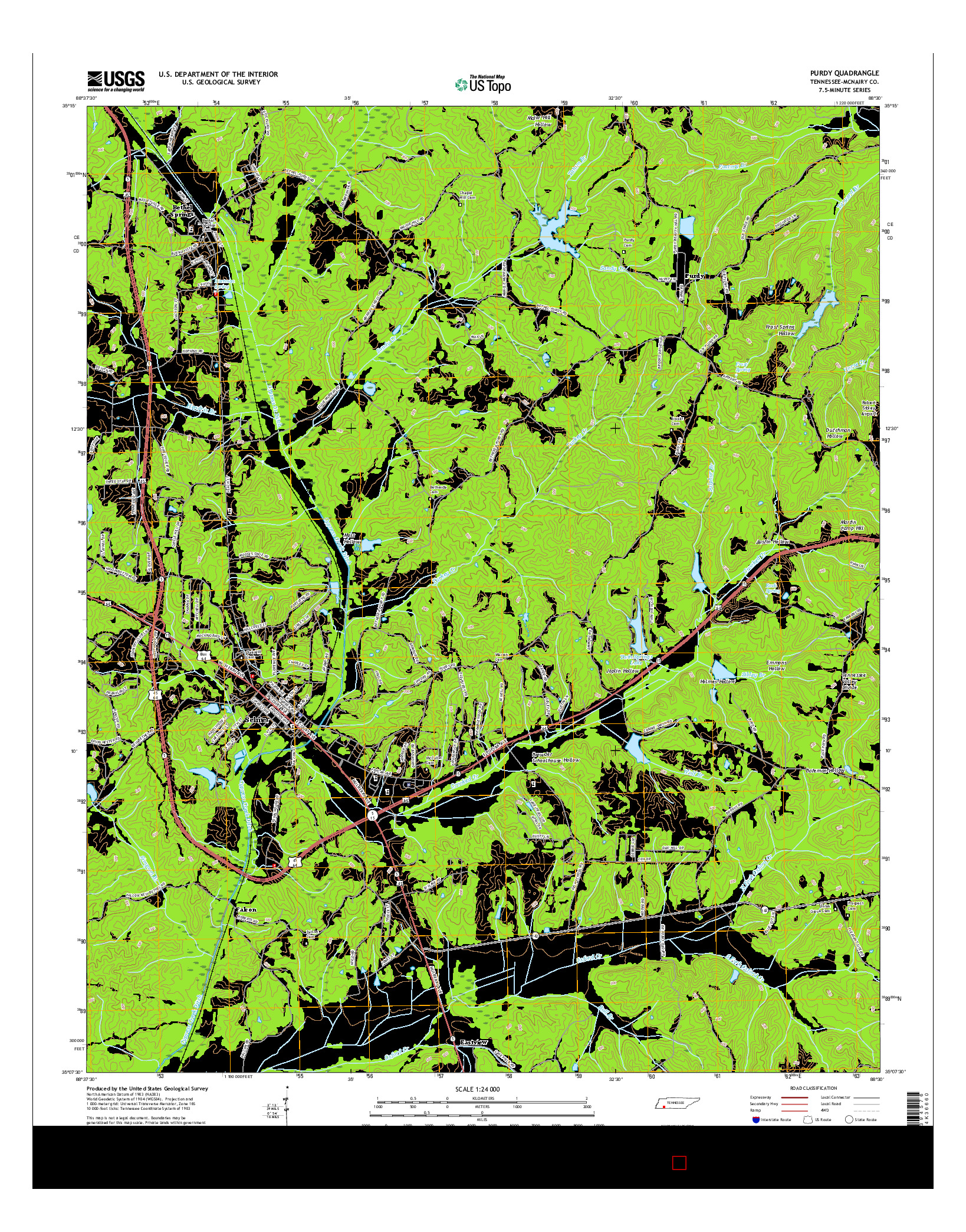 USGS US TOPO 7.5-MINUTE MAP FOR PURDY, TN 2016