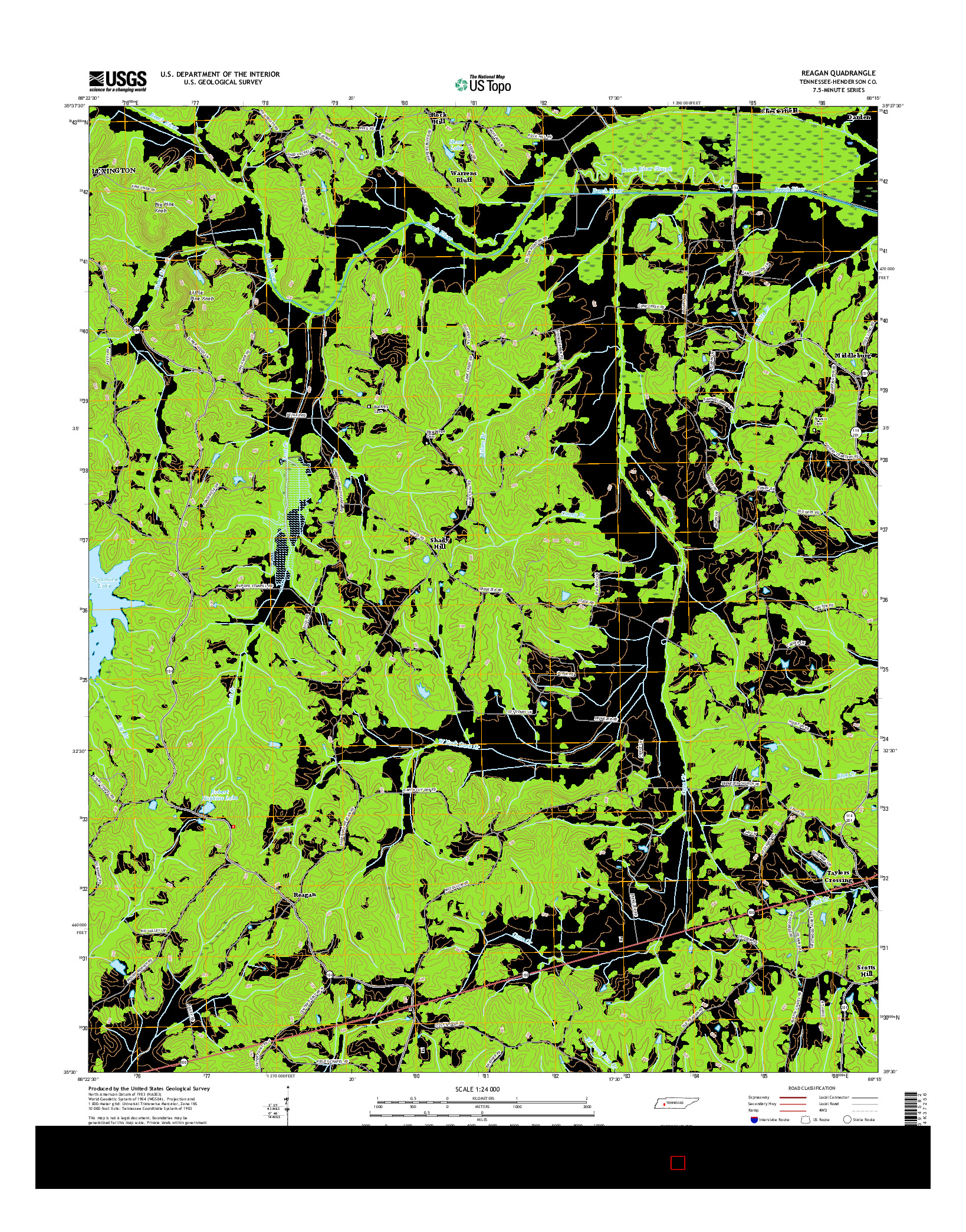 USGS US TOPO 7.5-MINUTE MAP FOR REAGAN, TN 2016