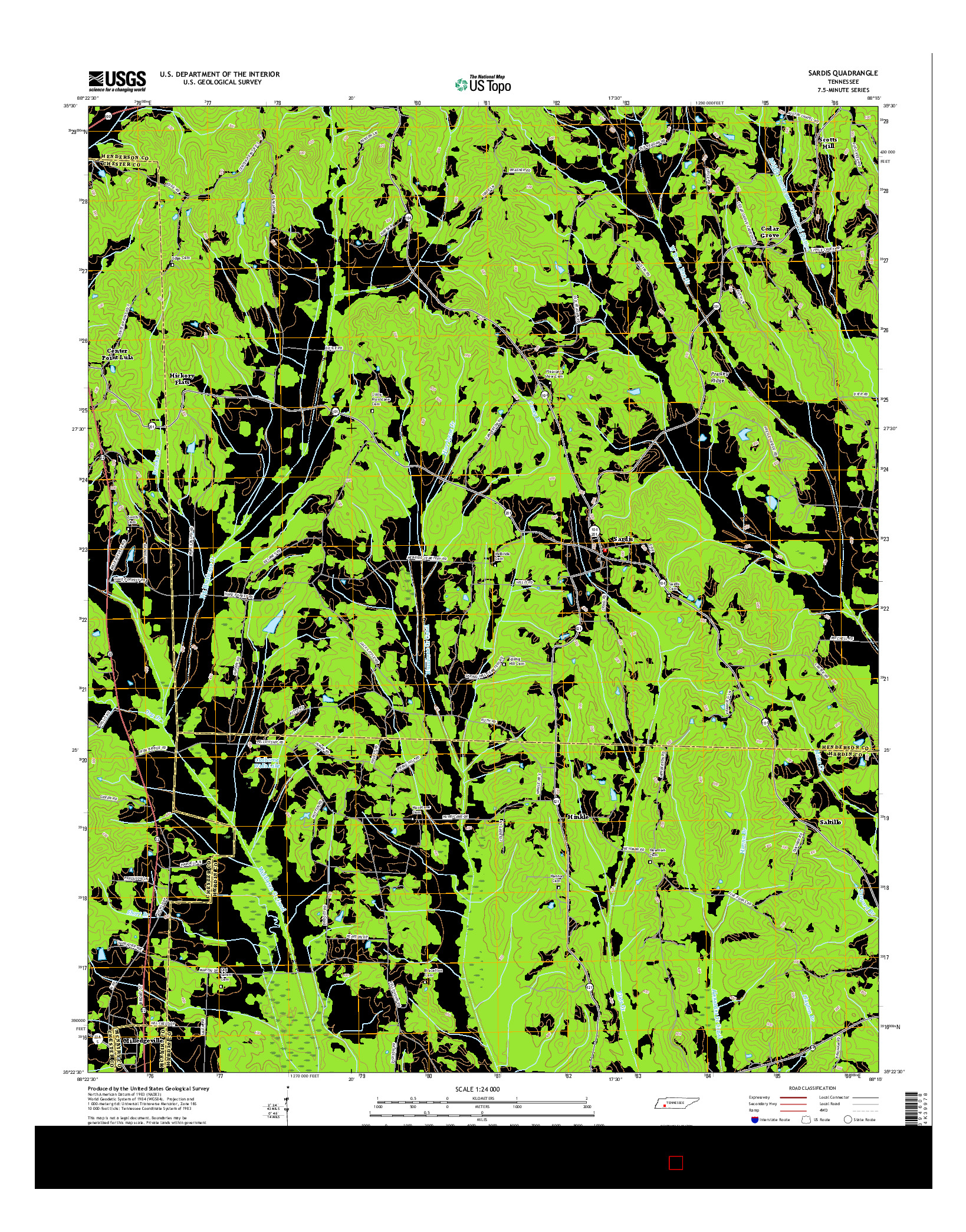 USGS US TOPO 7.5-MINUTE MAP FOR SARDIS, TN 2016