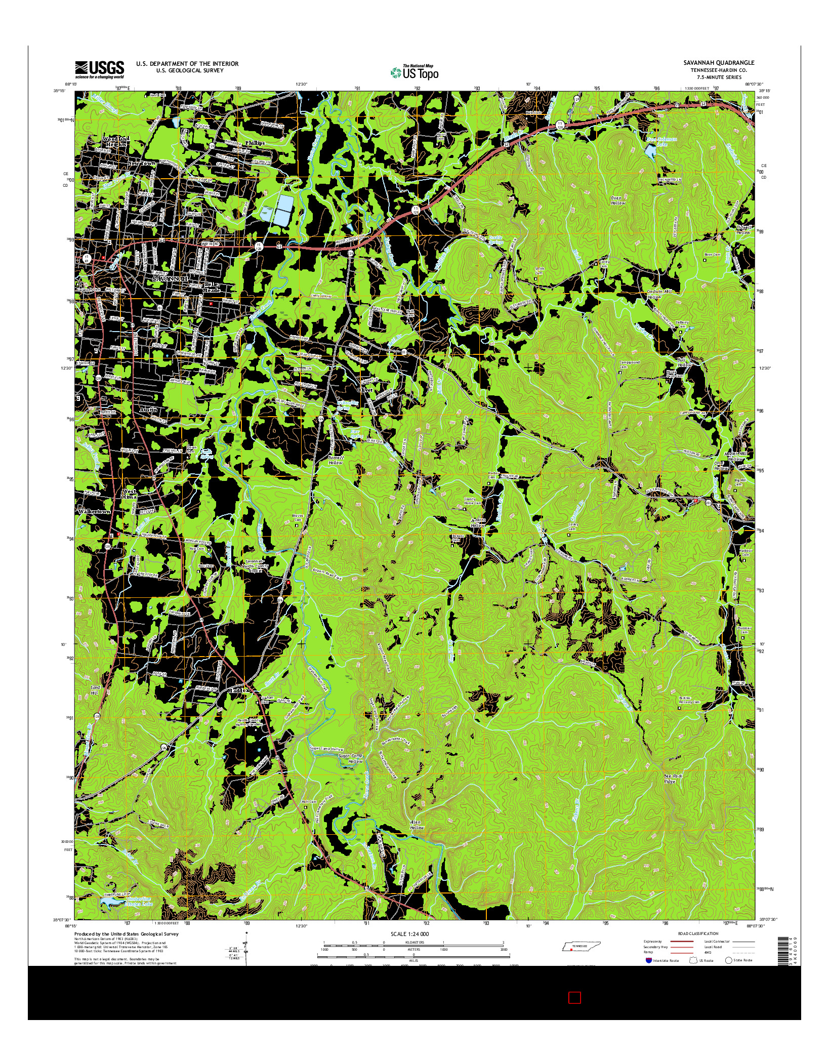 USGS US TOPO 7.5-MINUTE MAP FOR SAVANNAH, TN 2016