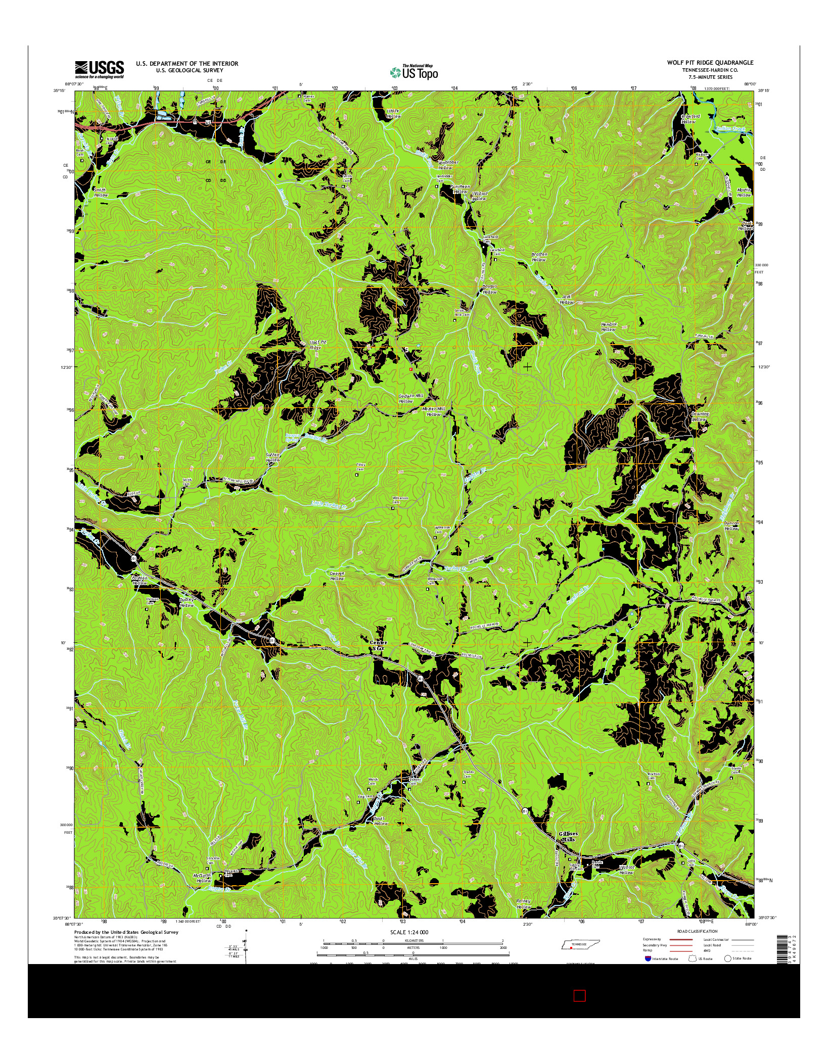 USGS US TOPO 7.5-MINUTE MAP FOR WOLF PIT RIDGE, TN 2016