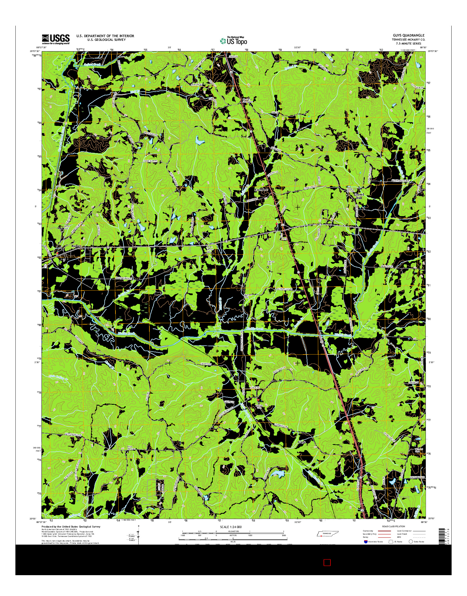 USGS US TOPO 7.5-MINUTE MAP FOR GUYS, TN 2016