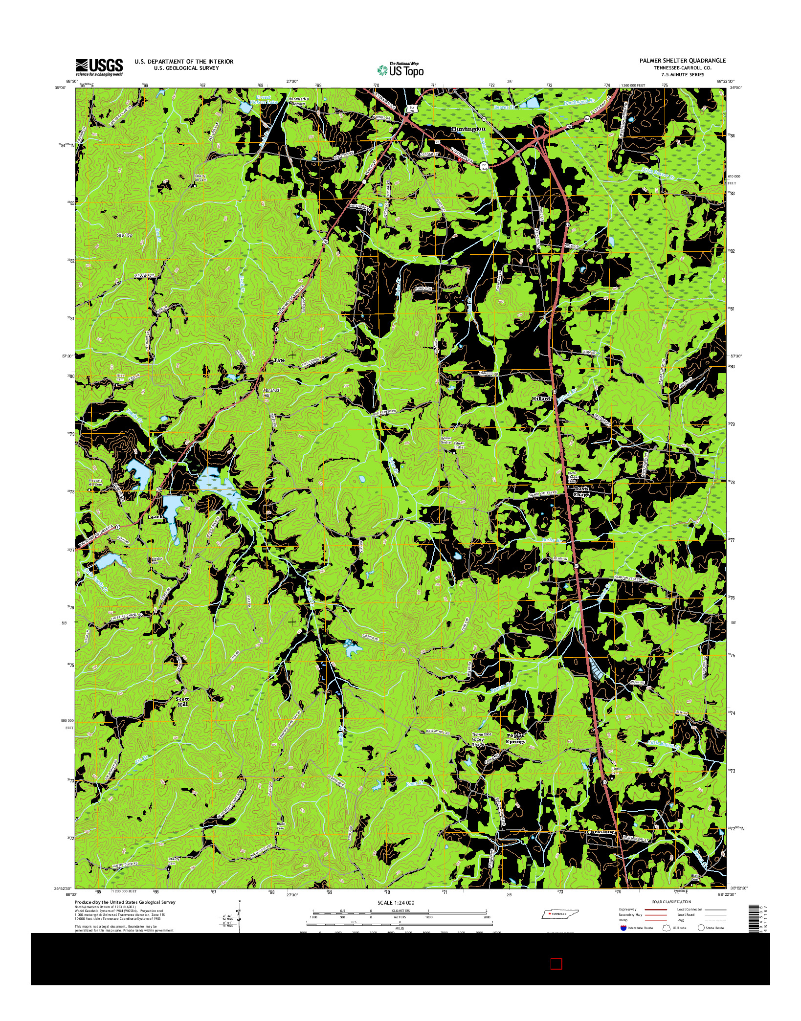 USGS US TOPO 7.5-MINUTE MAP FOR PALMER SHELTER, TN 2016