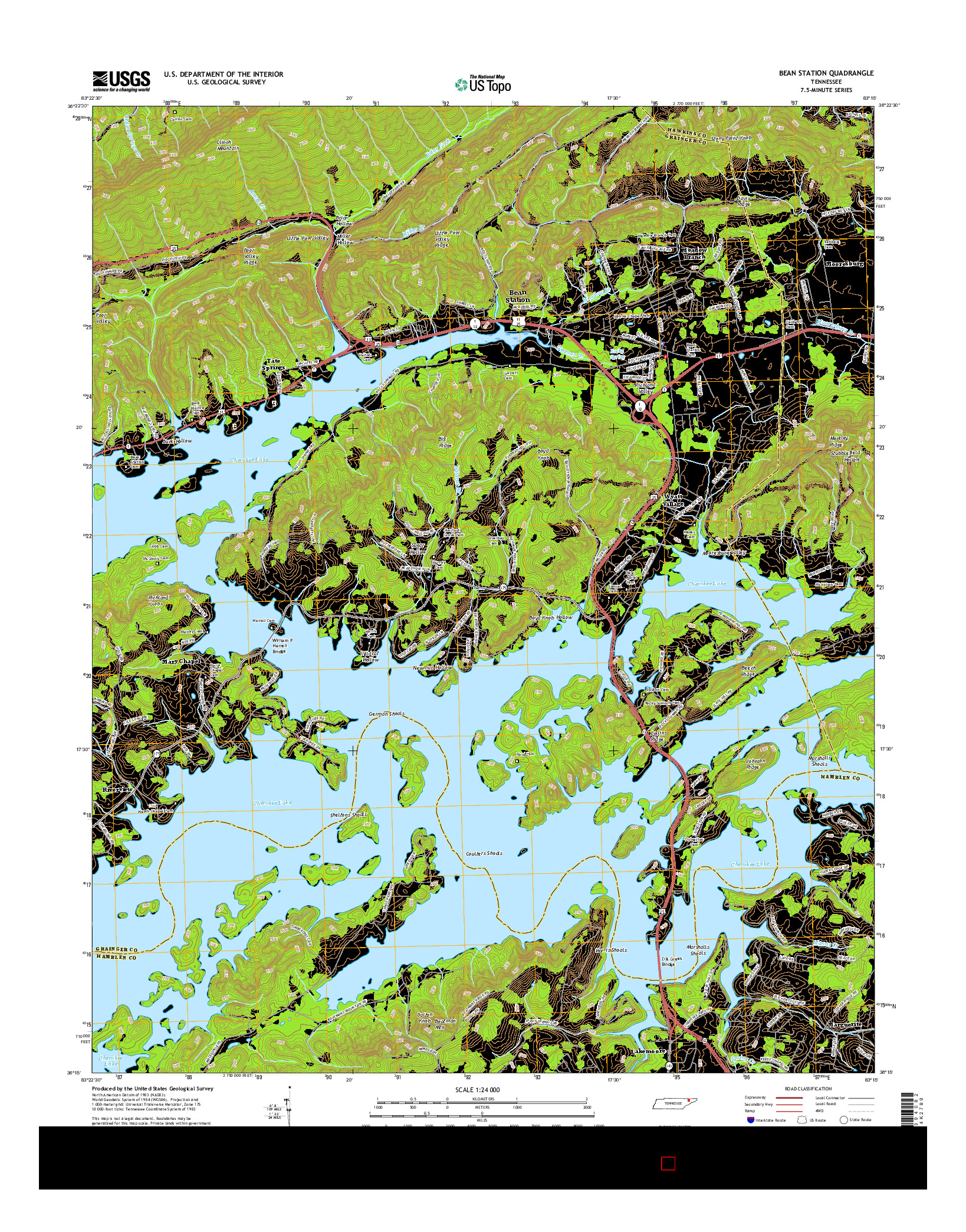 USGS US TOPO 7.5-MINUTE MAP FOR BEAN STATION, TN 2016