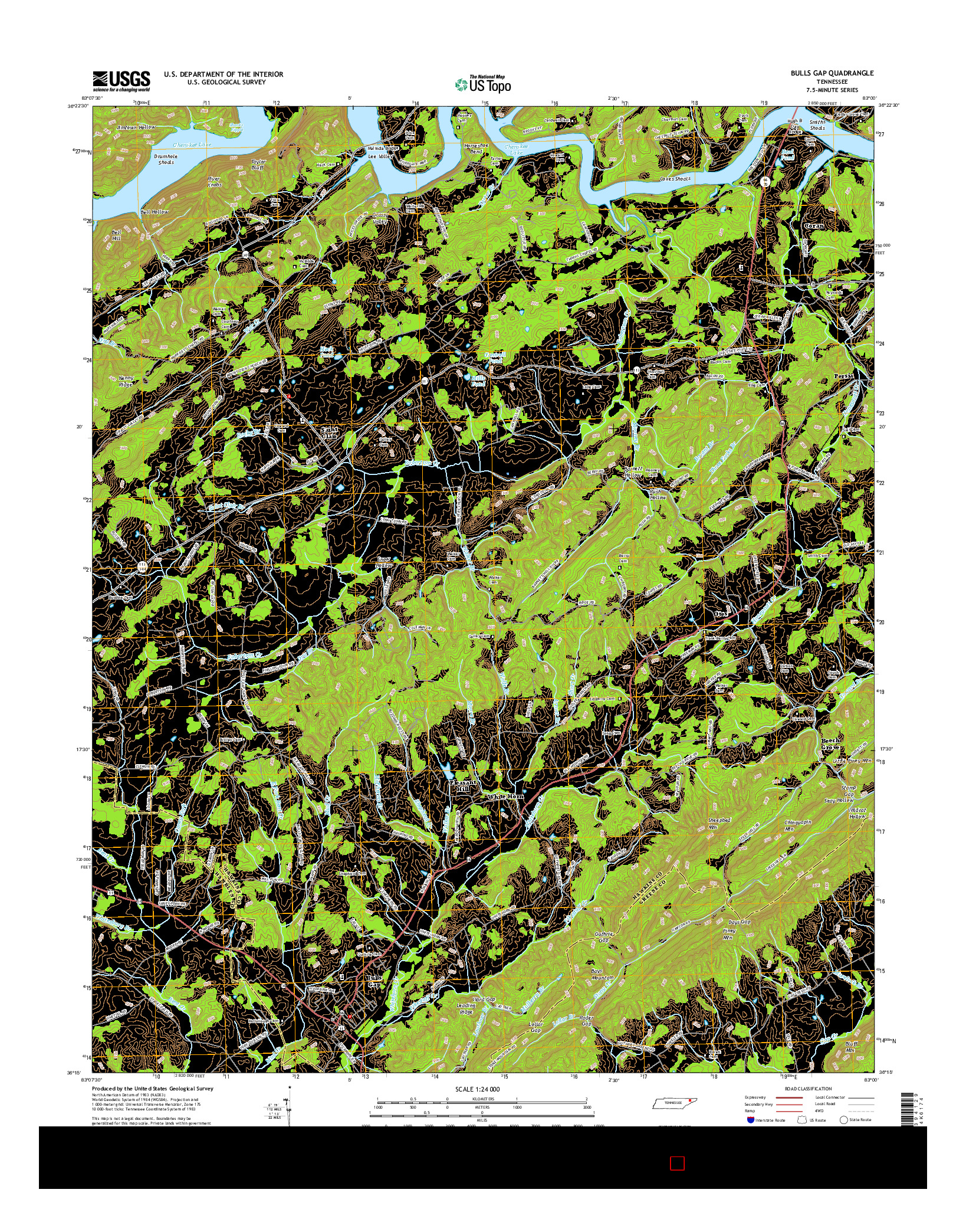 USGS US TOPO 7.5-MINUTE MAP FOR BULLS GAP, TN 2016