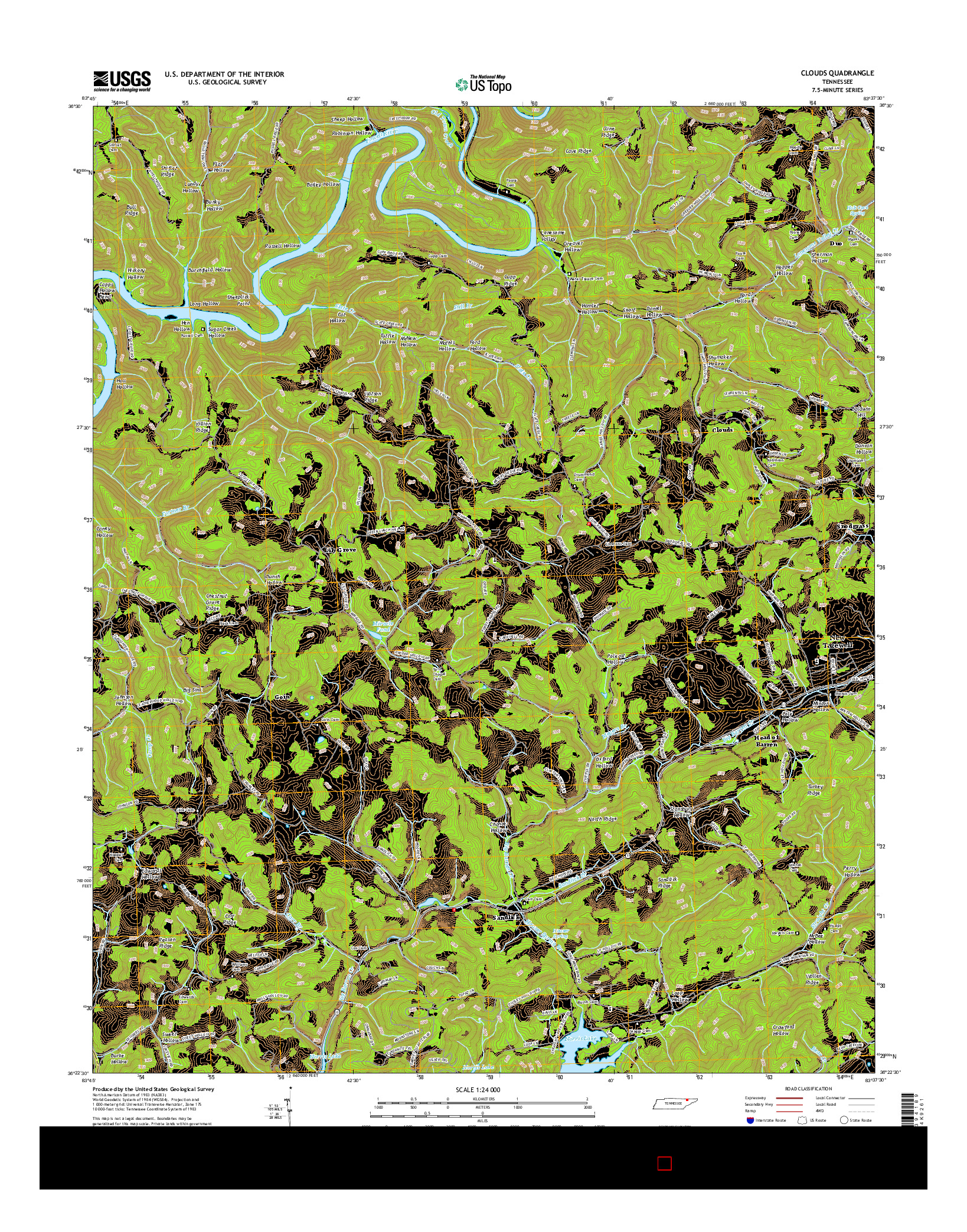 USGS US TOPO 7.5-MINUTE MAP FOR CLOUDS, TN 2016
