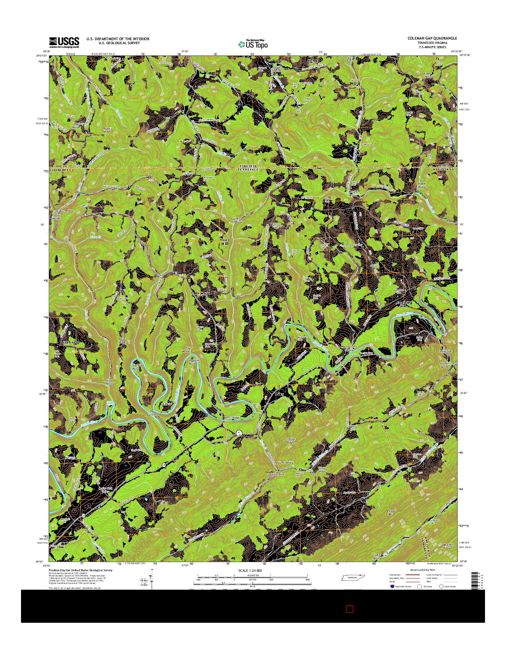 USGS US TOPO 7.5-MINUTE MAP FOR COLEMAN GAP, TN-VA 2016