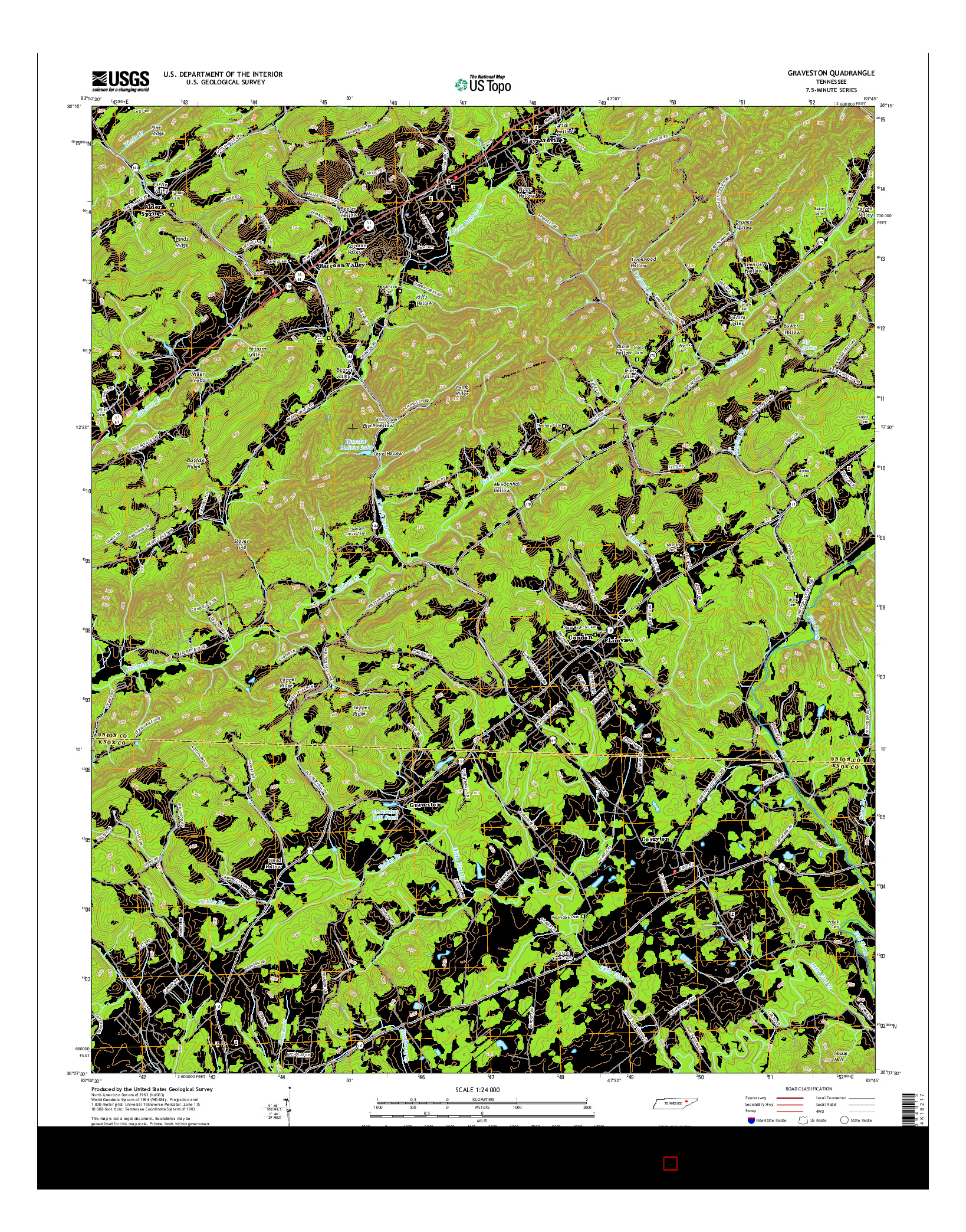 USGS US TOPO 7.5-MINUTE MAP FOR GRAVESTON, TN 2016