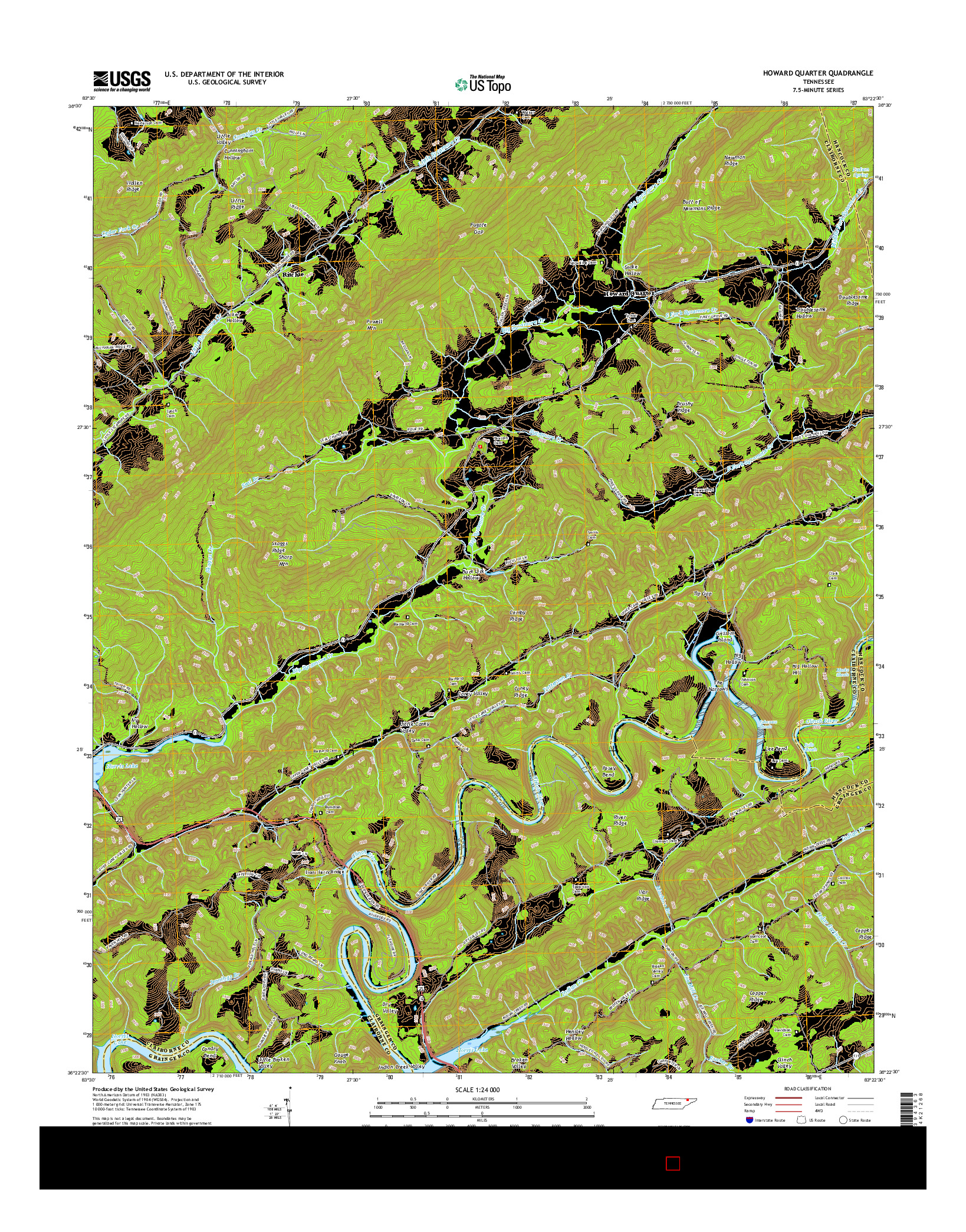 USGS US TOPO 7.5-MINUTE MAP FOR HOWARD QUARTER, TN 2016