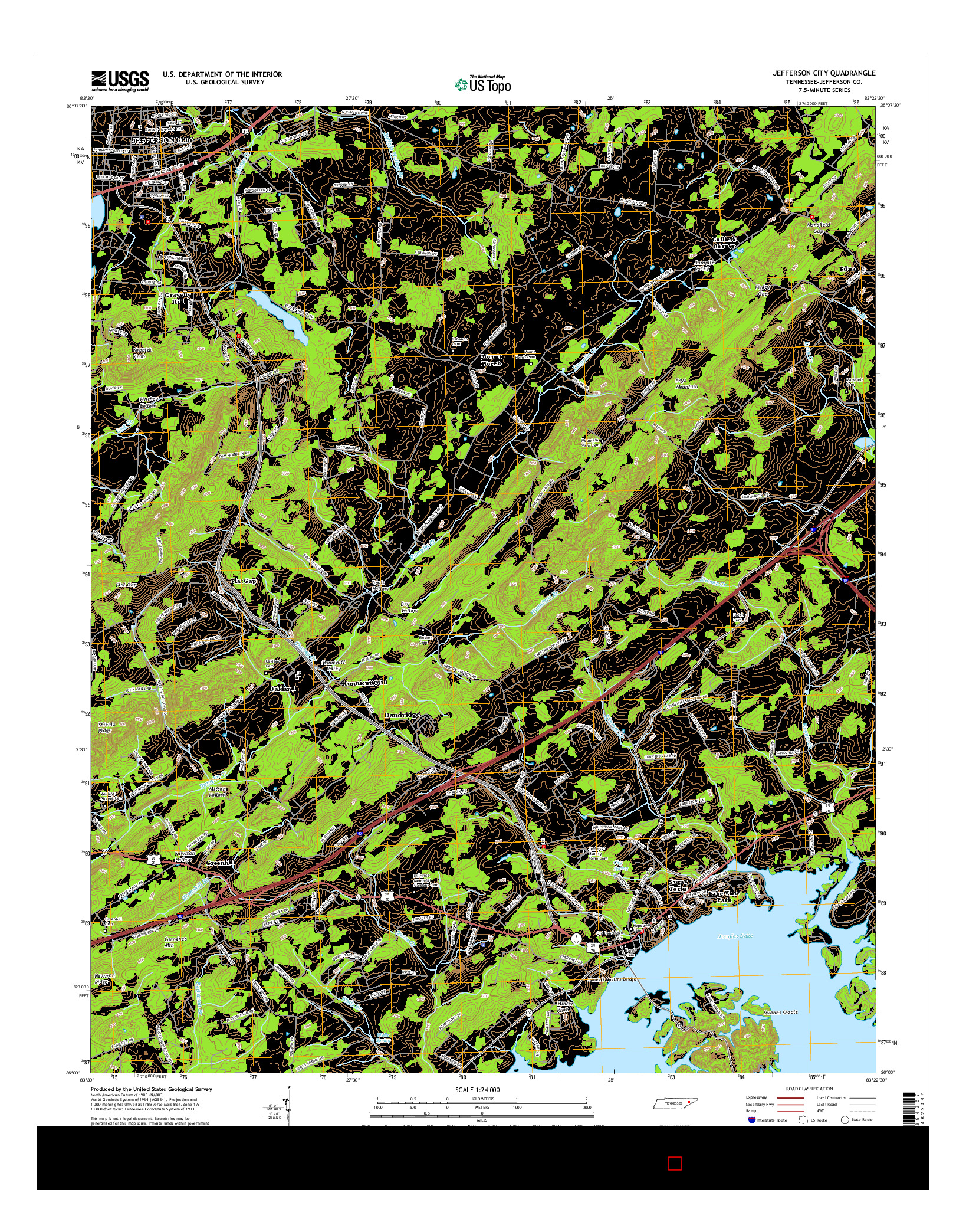 USGS US TOPO 7.5-MINUTE MAP FOR JEFFERSON CITY, TN 2016