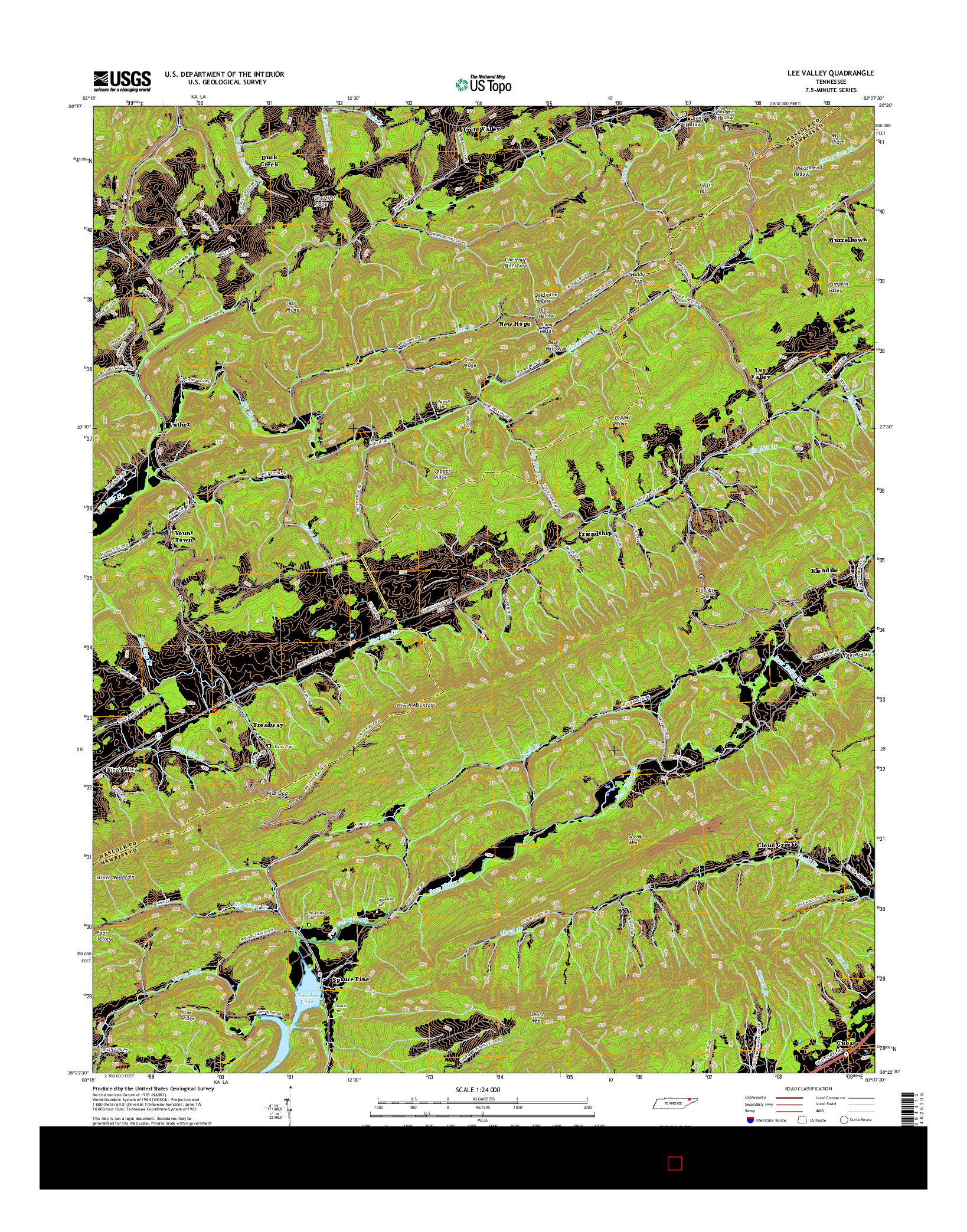 USGS US TOPO 7.5-MINUTE MAP FOR LEE VALLEY, TN 2016