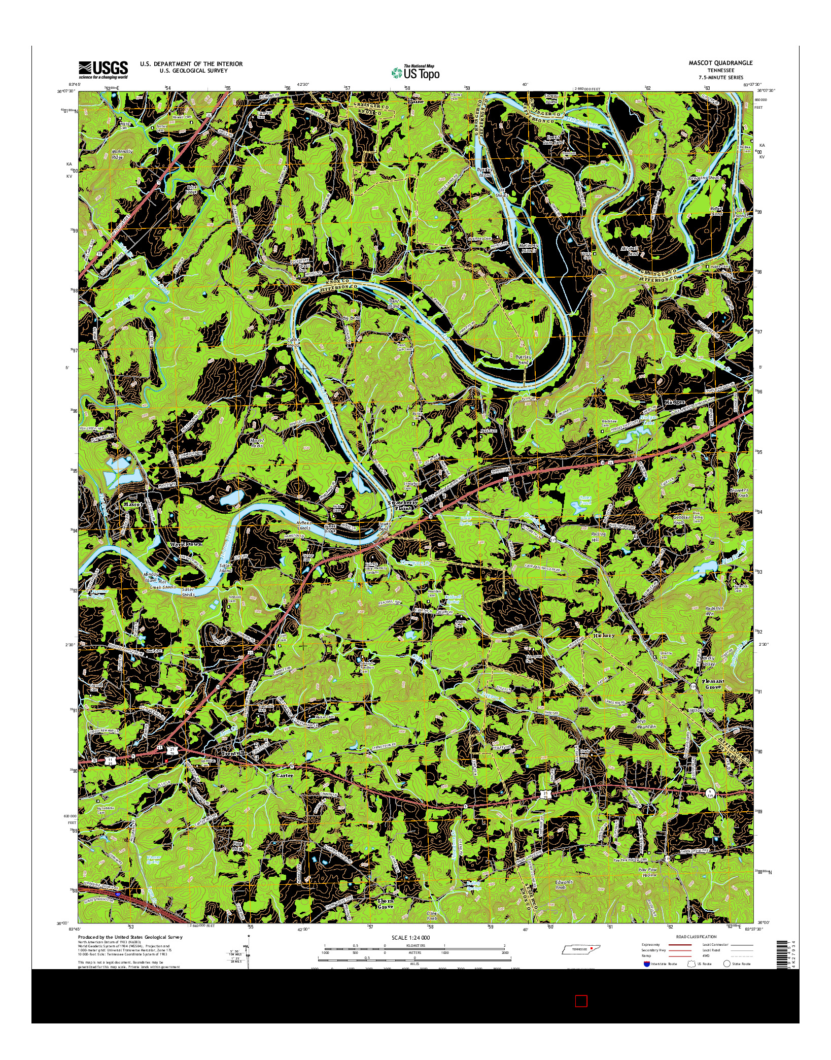 USGS US TOPO 7.5-MINUTE MAP FOR MASCOT, TN 2016