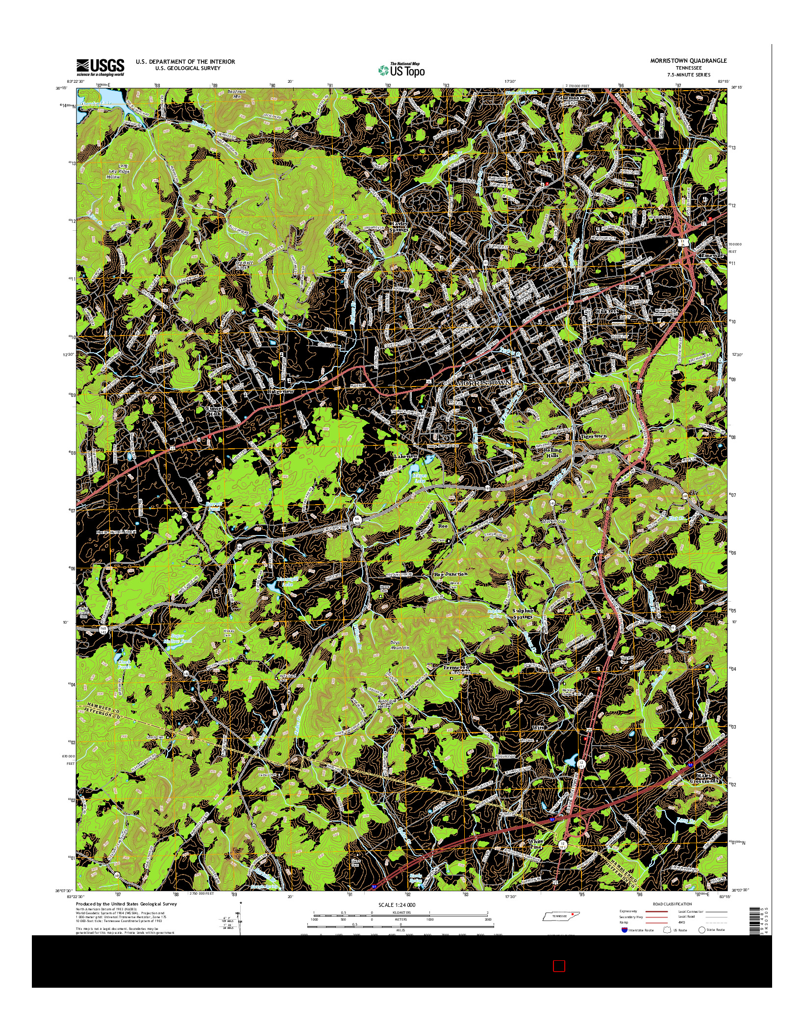 USGS US TOPO 7.5-MINUTE MAP FOR MORRISTOWN, TN 2016