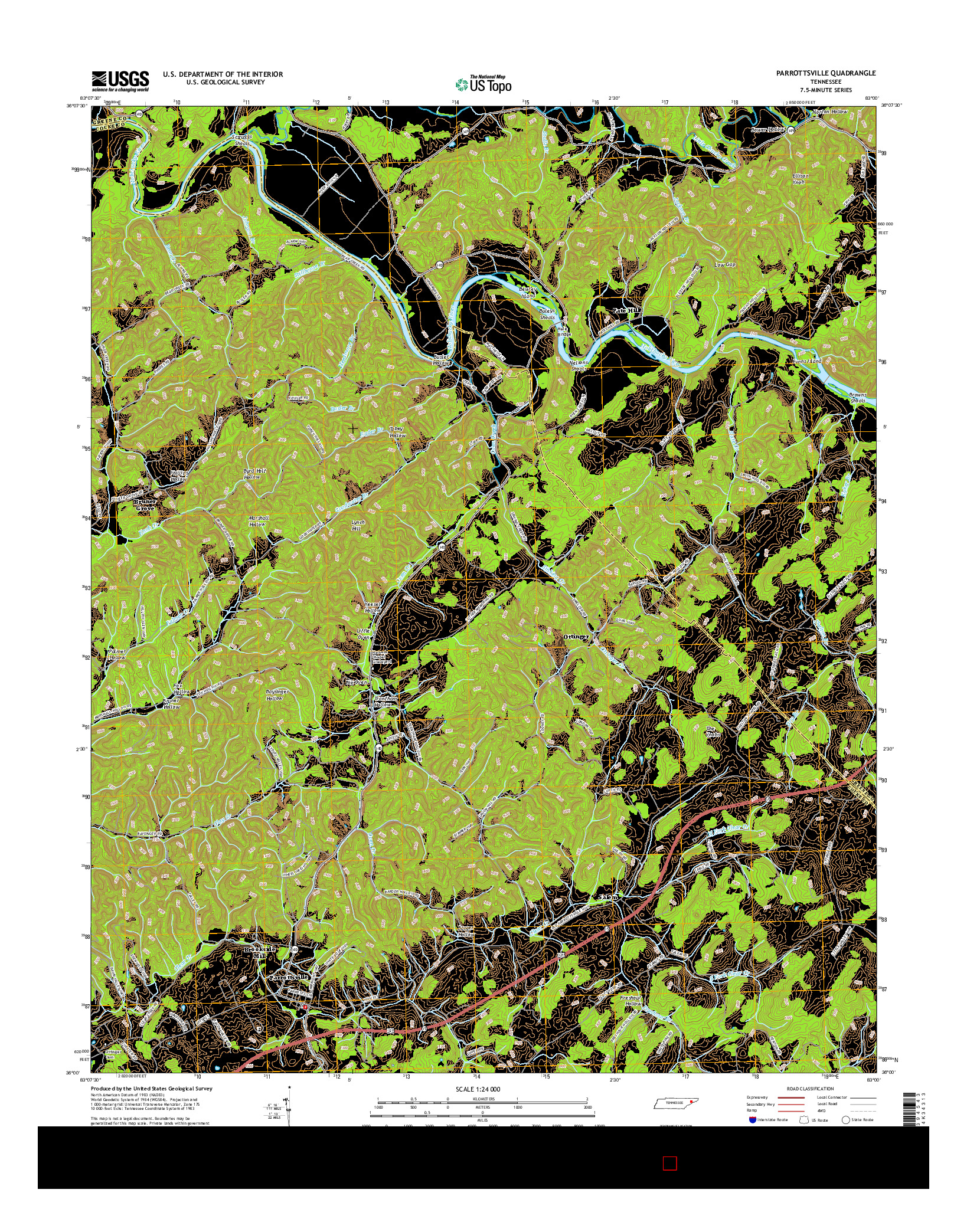 USGS US TOPO 7.5-MINUTE MAP FOR PARROTTSVILLE, TN 2016