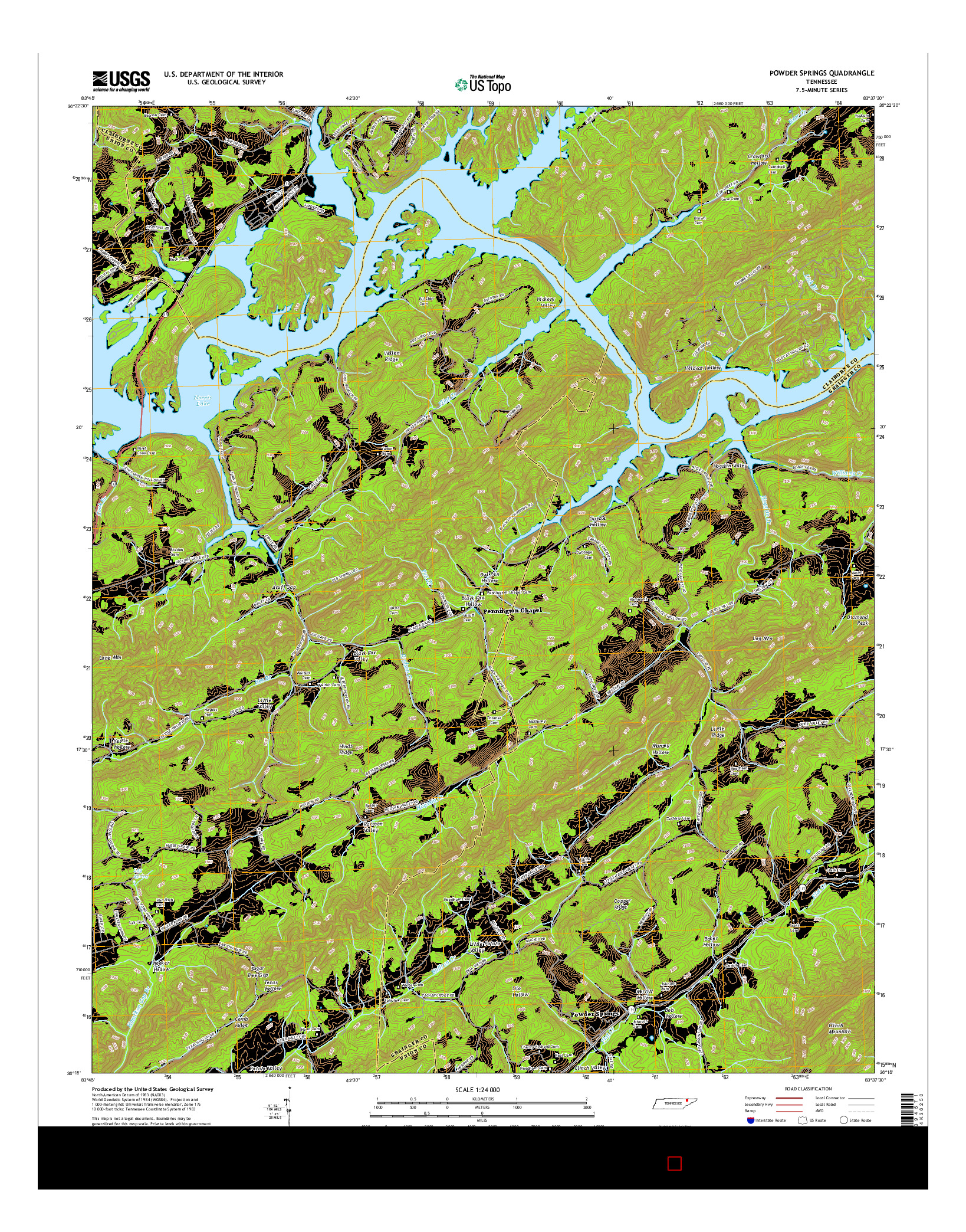 USGS US TOPO 7.5-MINUTE MAP FOR POWDER SPRINGS, TN 2016