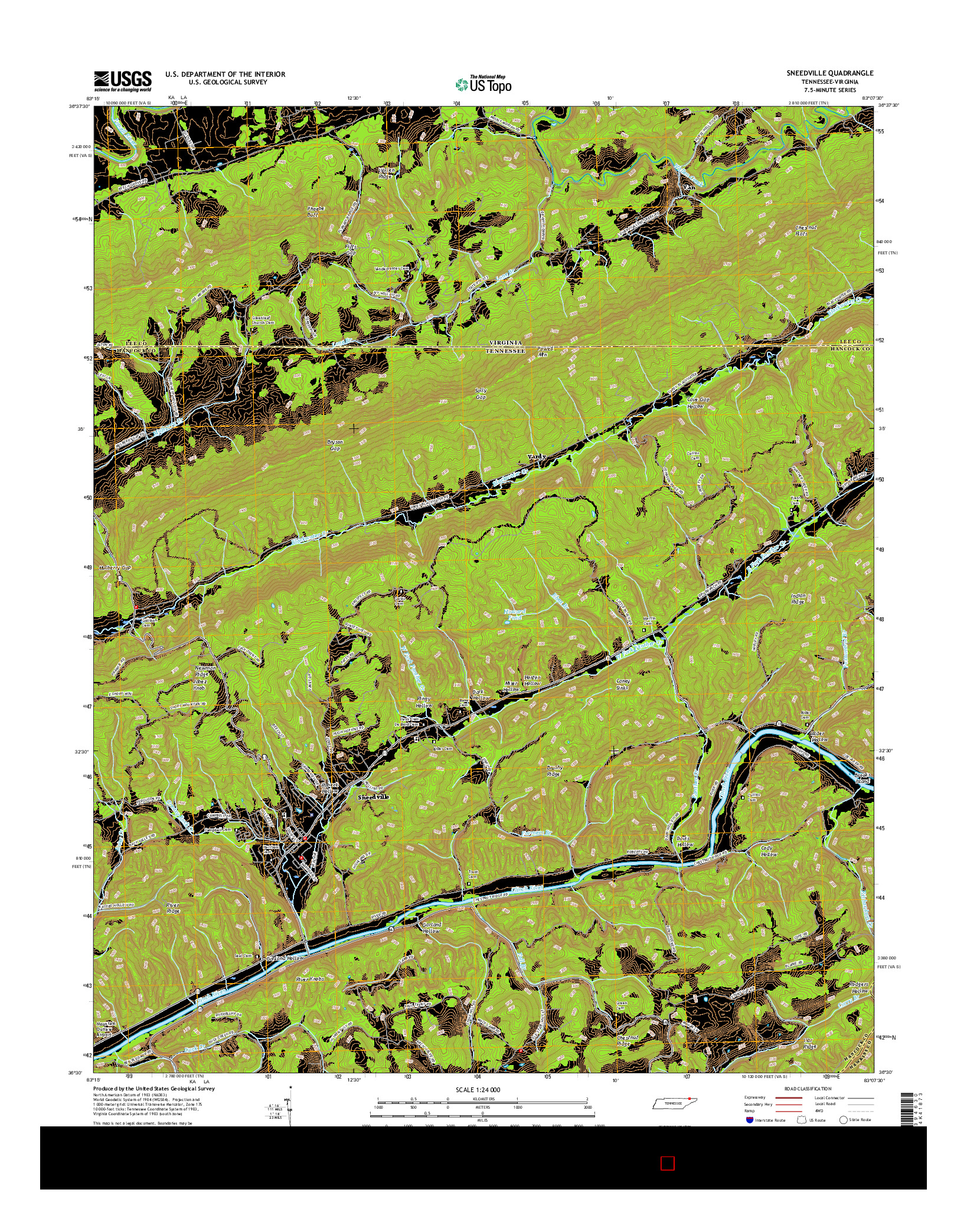 USGS US TOPO 7.5-MINUTE MAP FOR SNEEDVILLE, TN-VA 2016