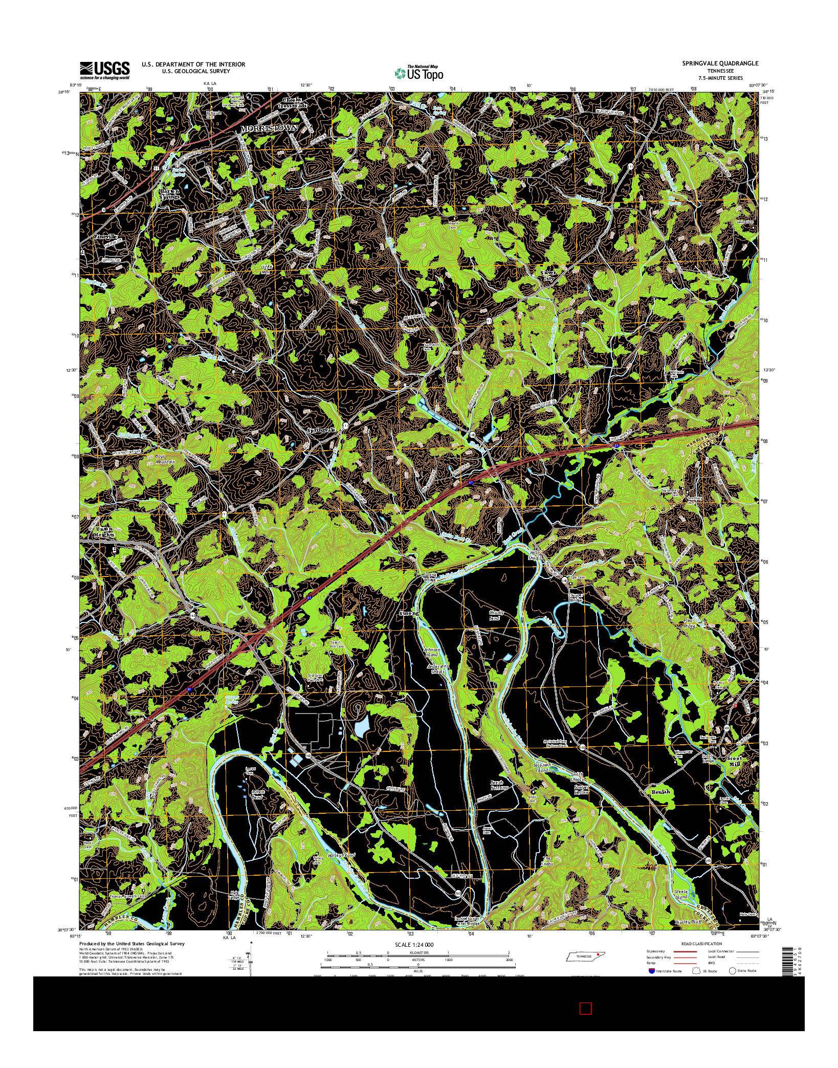 USGS US TOPO 7.5-MINUTE MAP FOR SPRINGVALE, TN 2016