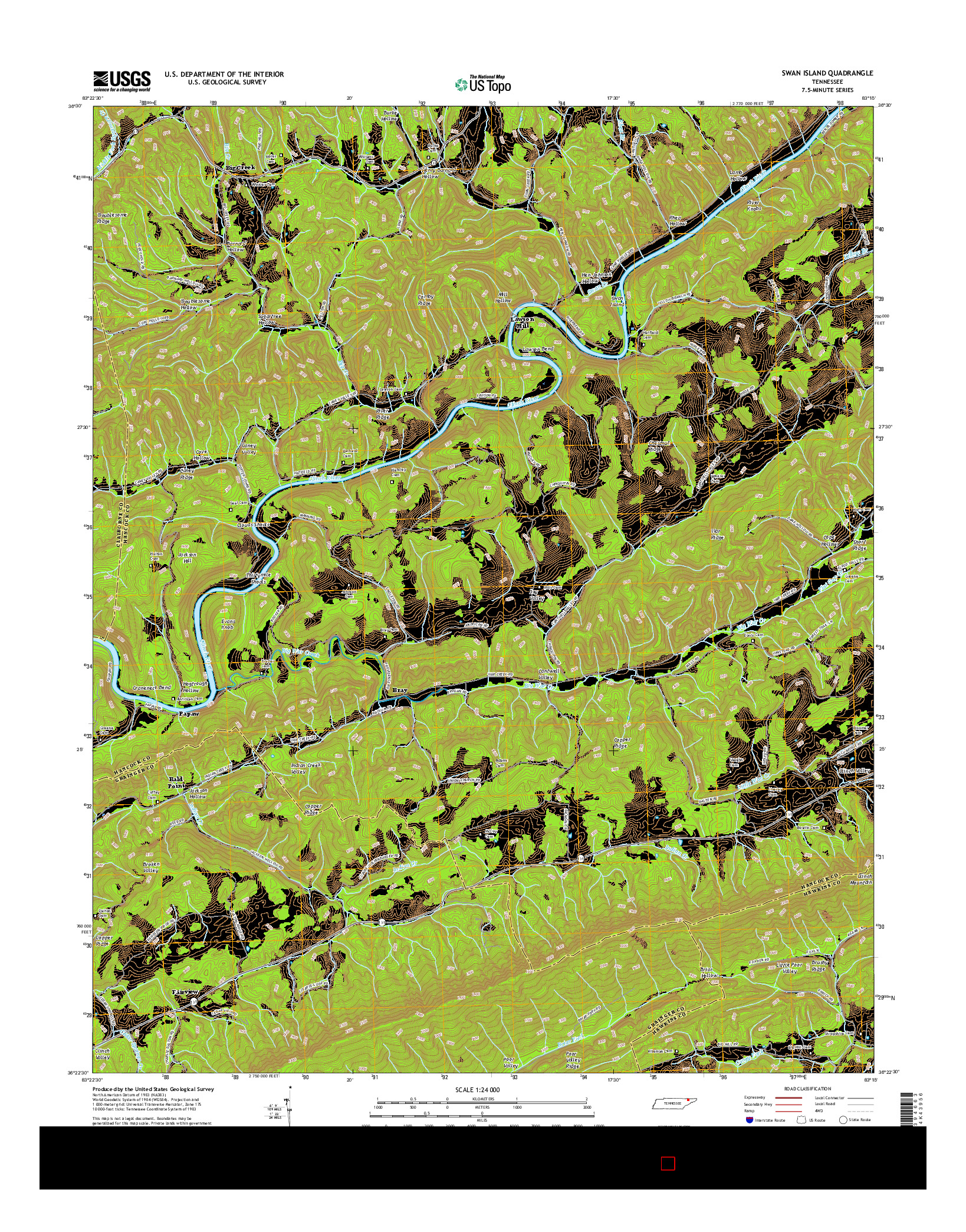 USGS US TOPO 7.5-MINUTE MAP FOR SWAN ISLAND, TN 2016