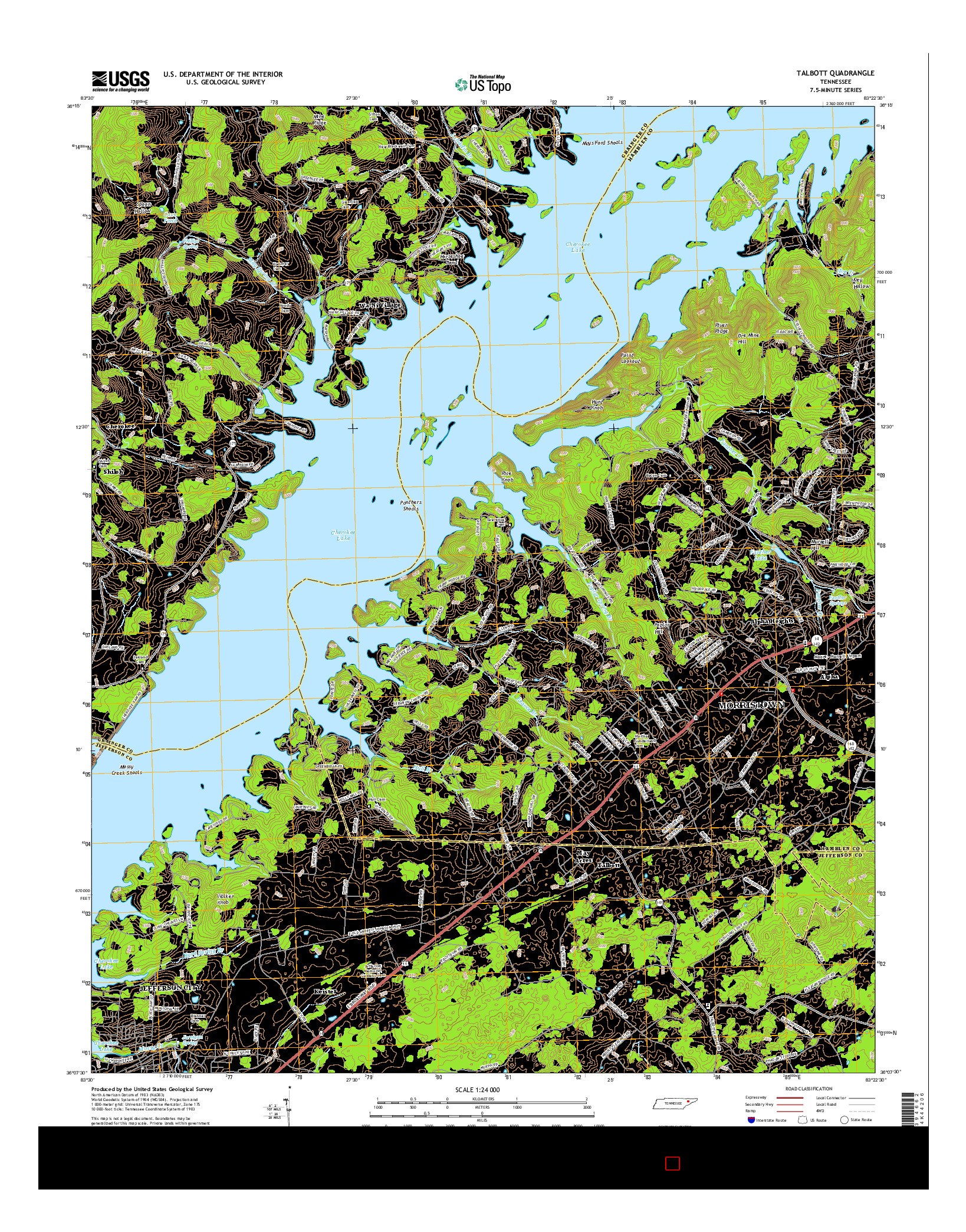 USGS US TOPO 7.5-MINUTE MAP FOR TALBOTT, TN 2016