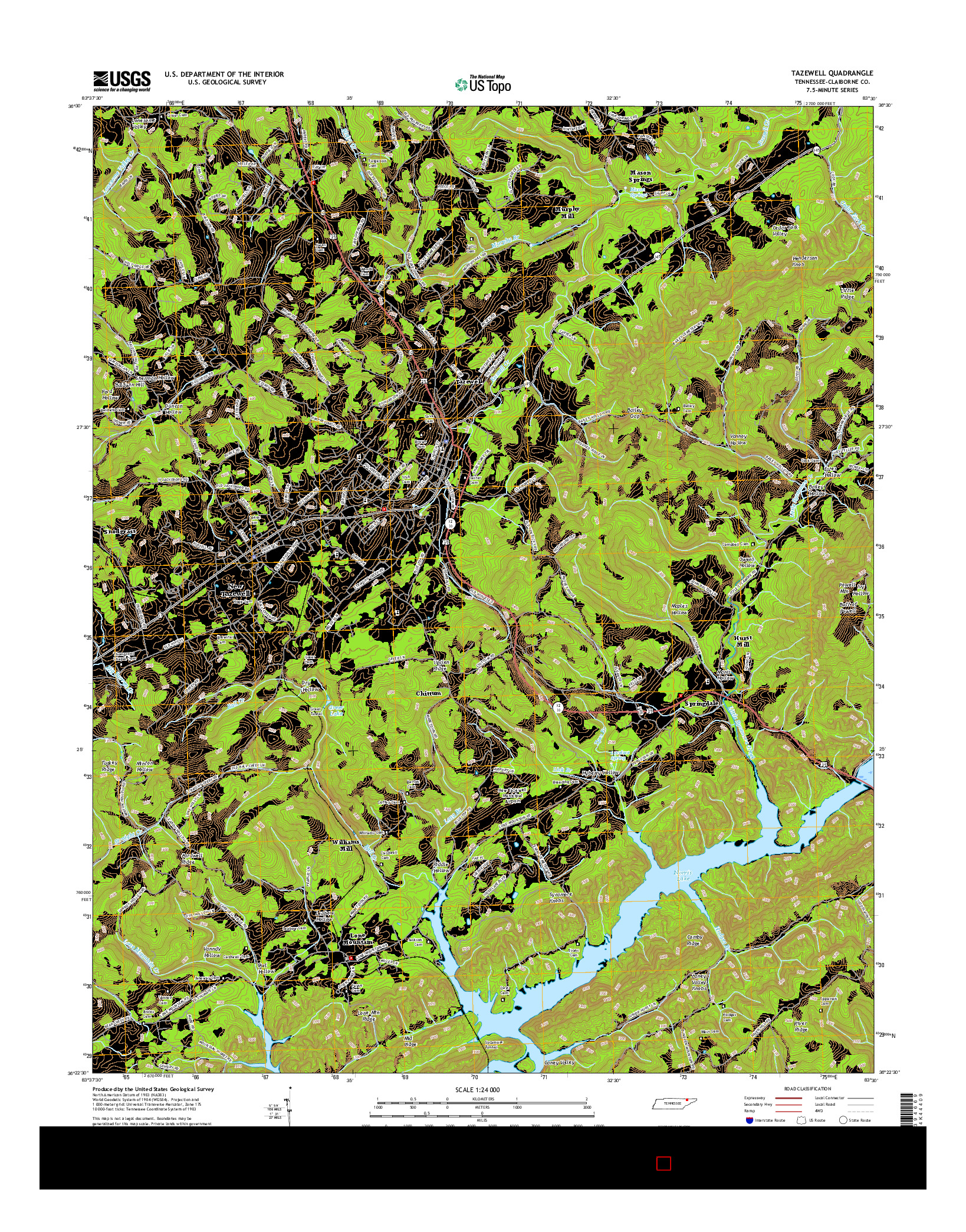 USGS US TOPO 7.5-MINUTE MAP FOR TAZEWELL, TN 2016