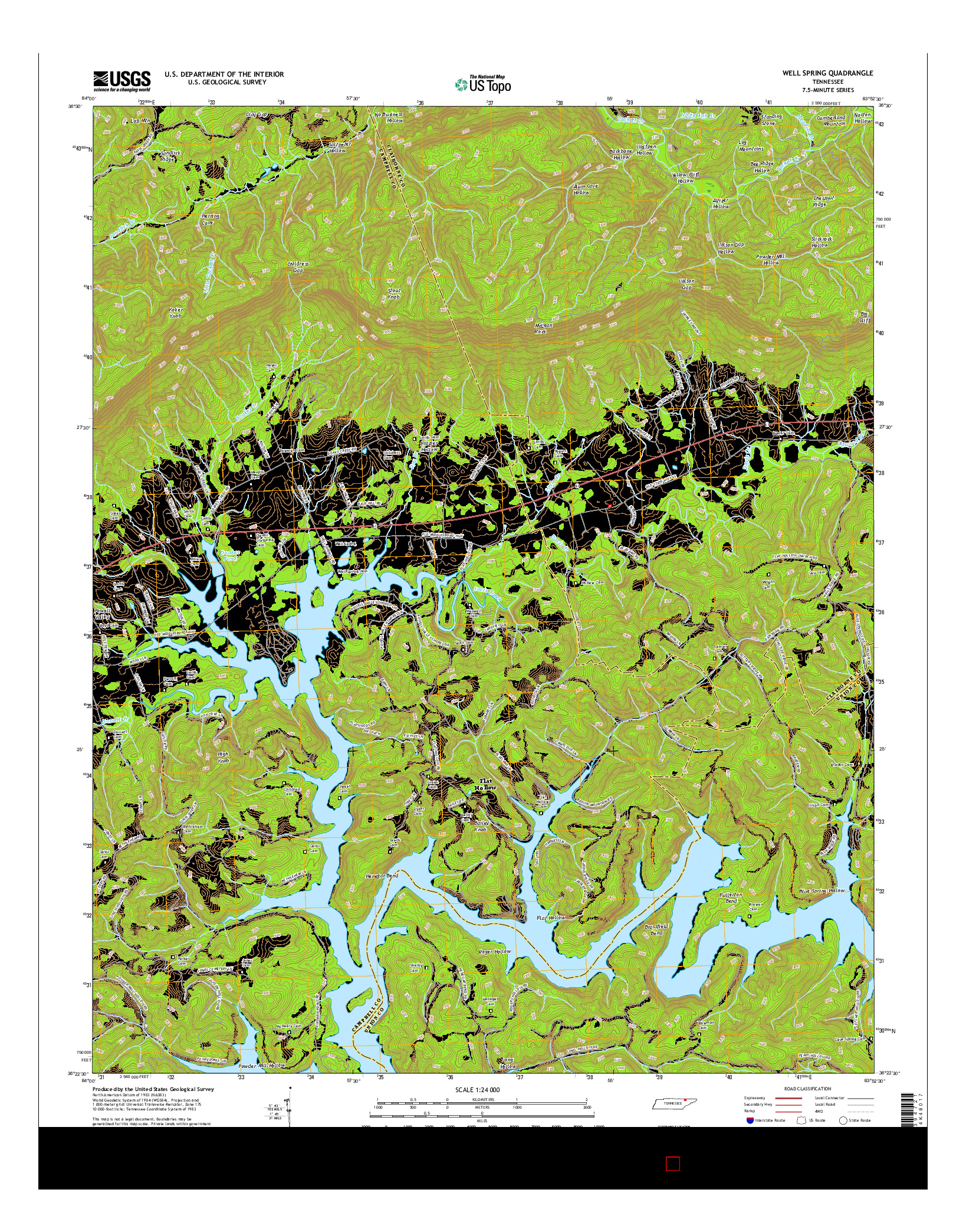 USGS US TOPO 7.5-MINUTE MAP FOR WELL SPRING, TN 2016