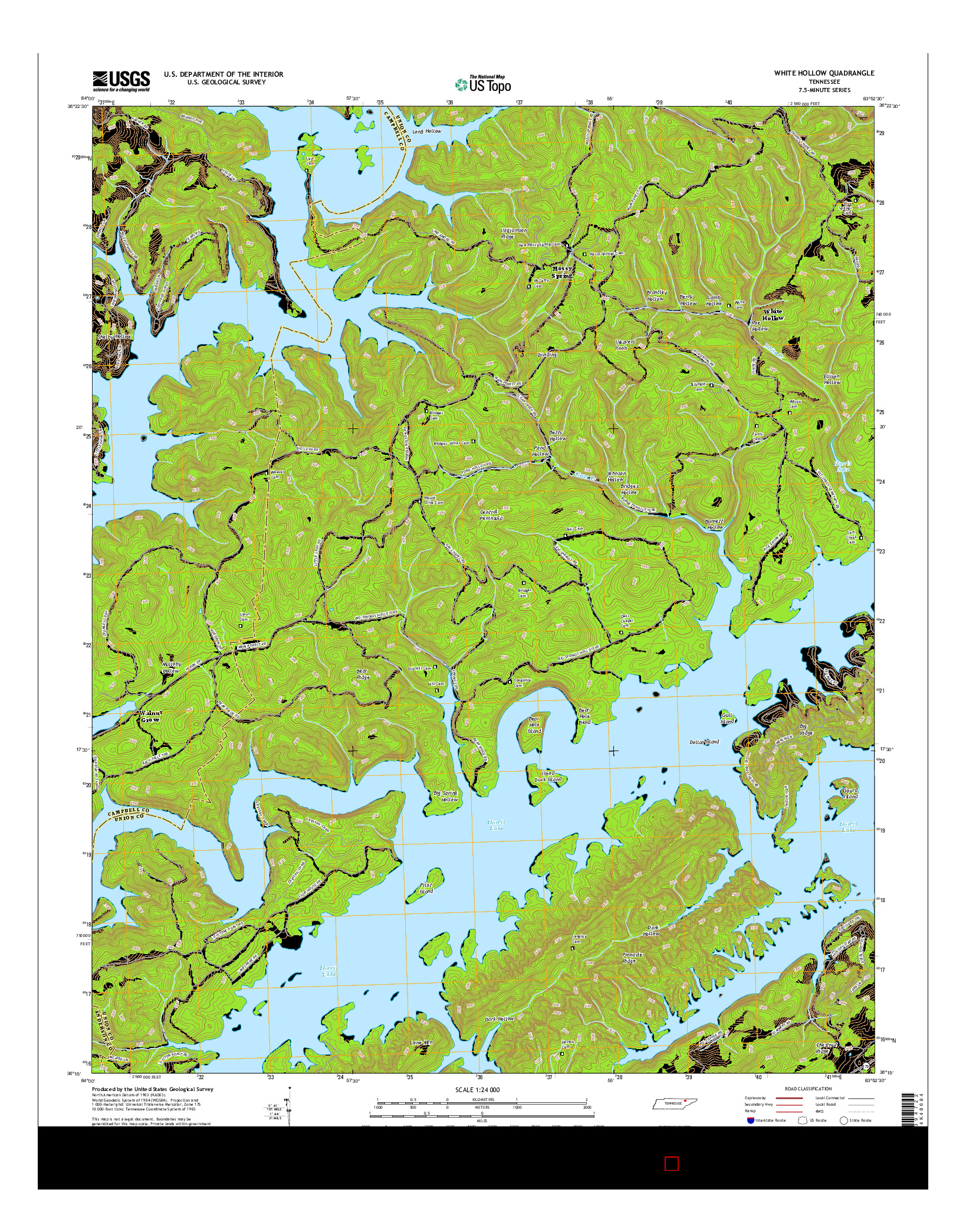 USGS US TOPO 7.5-MINUTE MAP FOR WHITE HOLLOW, TN 2016
