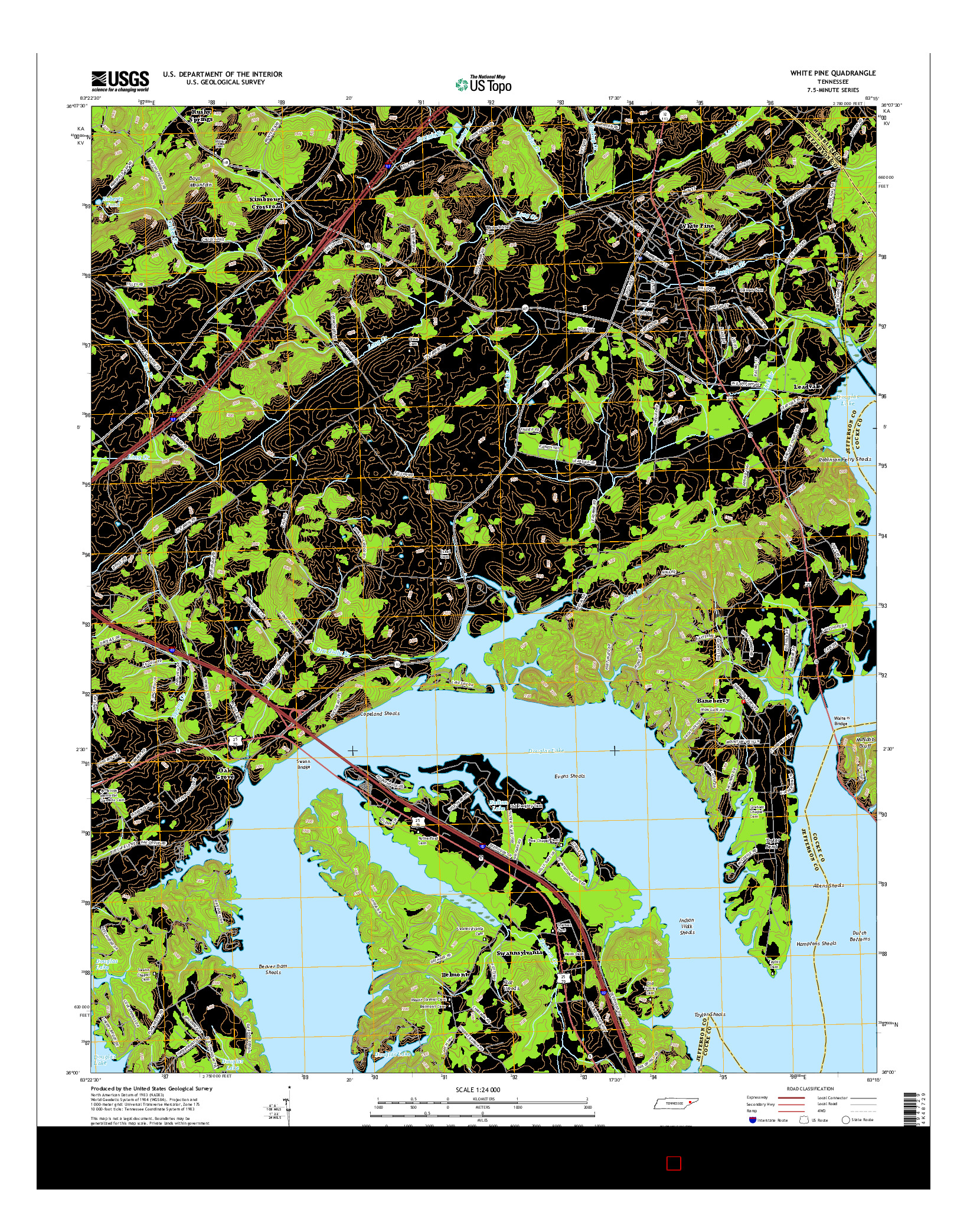 USGS US TOPO 7.5-MINUTE MAP FOR WHITE PINE, TN 2016