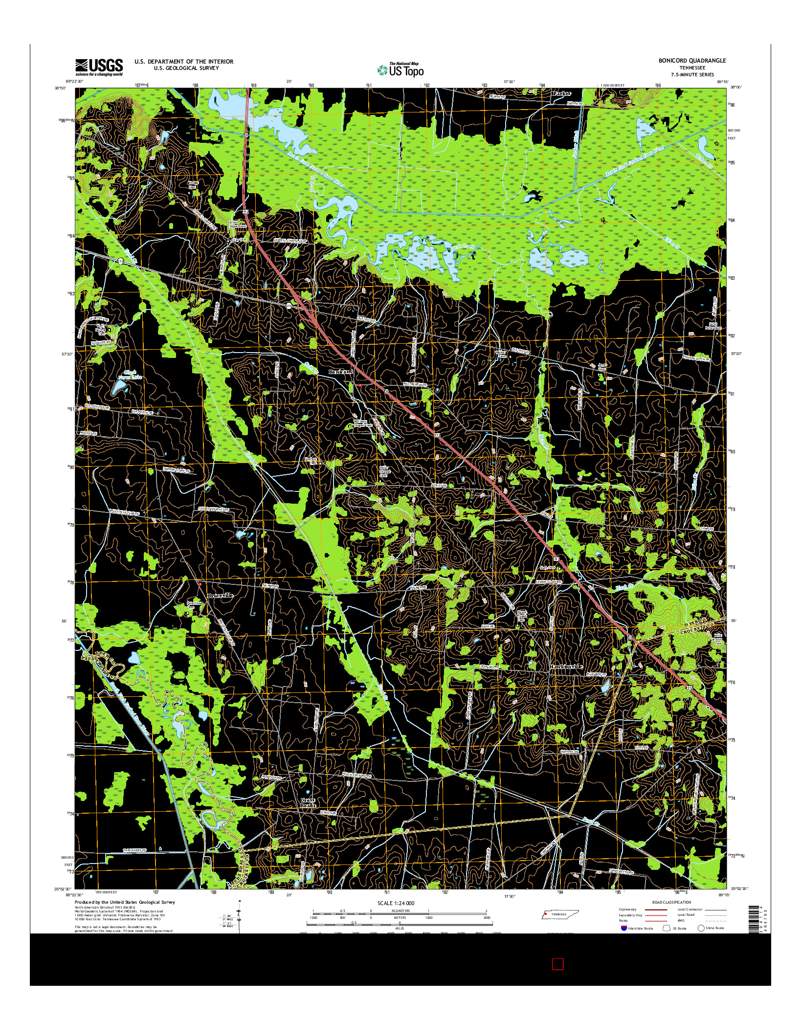 USGS US TOPO 7.5-MINUTE MAP FOR BONICORD, TN 2016