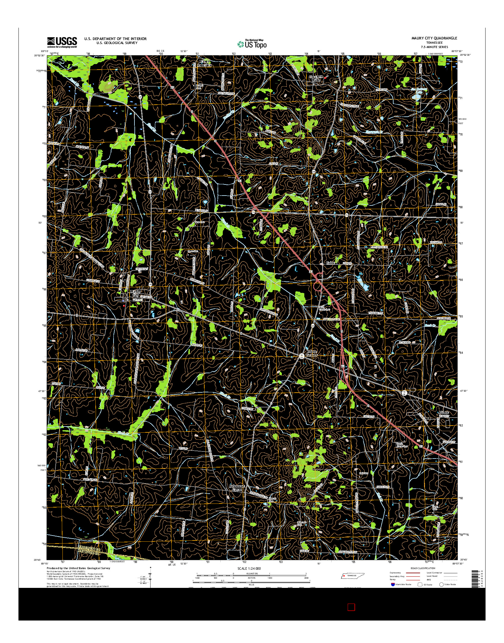 USGS US TOPO 7.5-MINUTE MAP FOR MAURY CITY, TN 2016