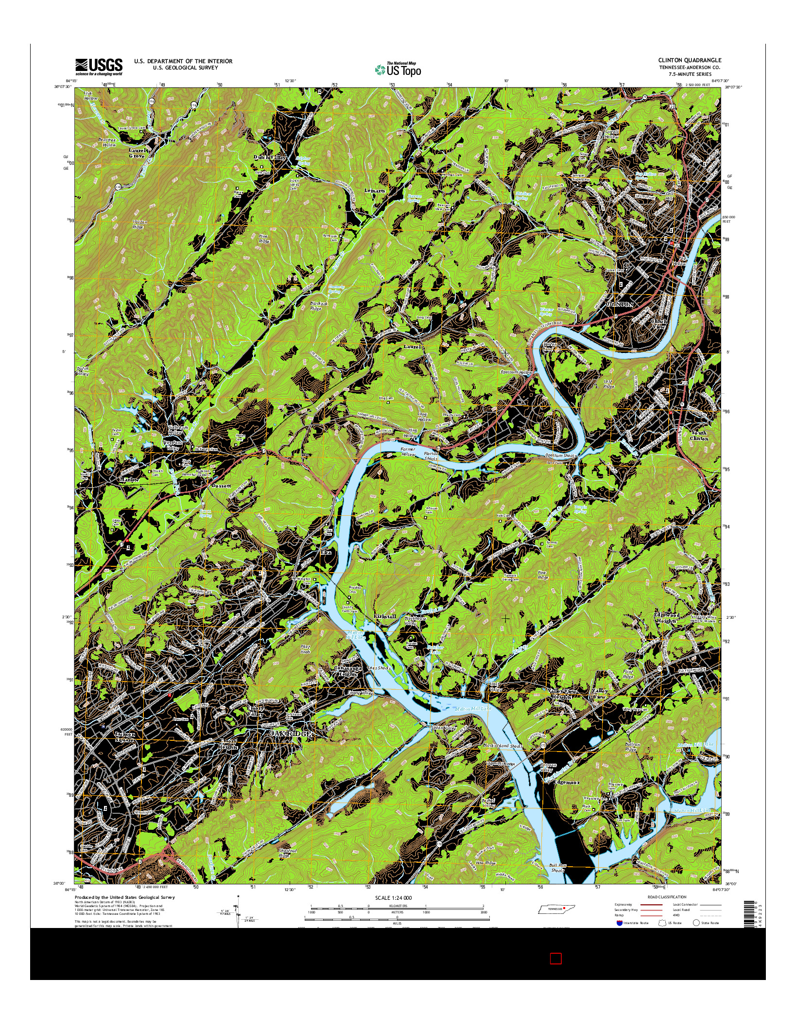 USGS US TOPO 7.5-MINUTE MAP FOR CLINTON, TN 2016