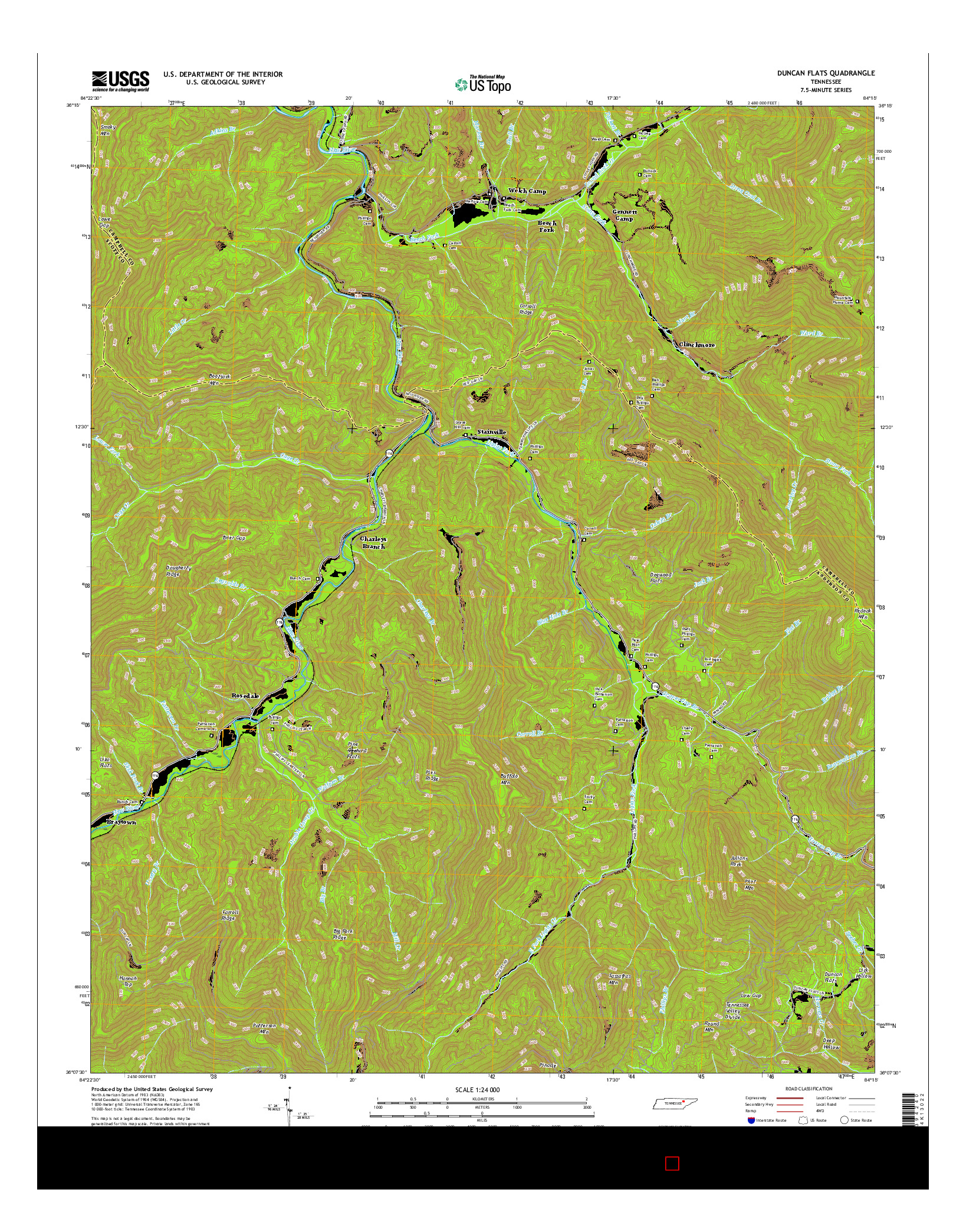 USGS US TOPO 7.5-MINUTE MAP FOR DUNCAN FLATS, TN 2016