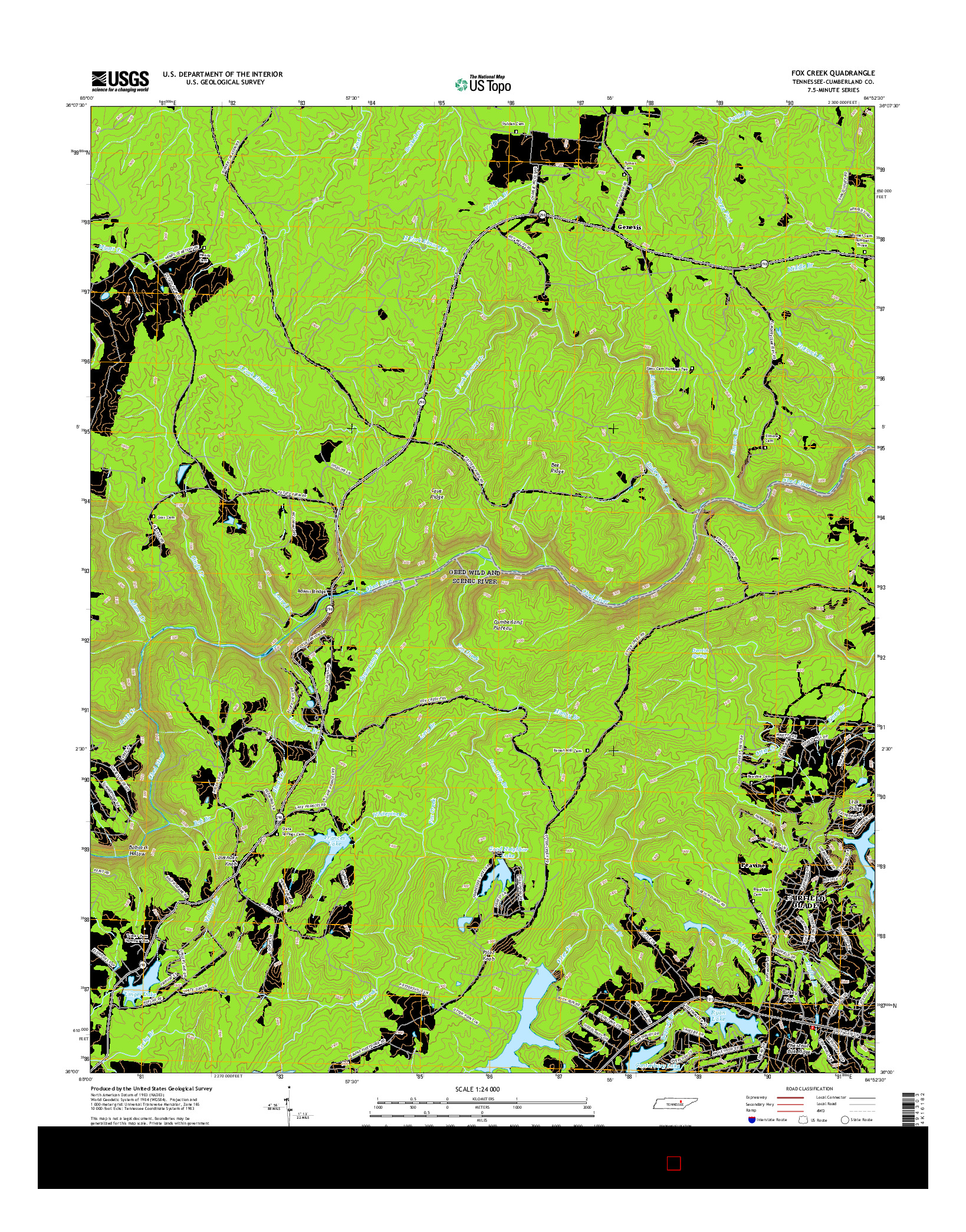 USGS US TOPO 7.5-MINUTE MAP FOR FOX CREEK, TN 2016