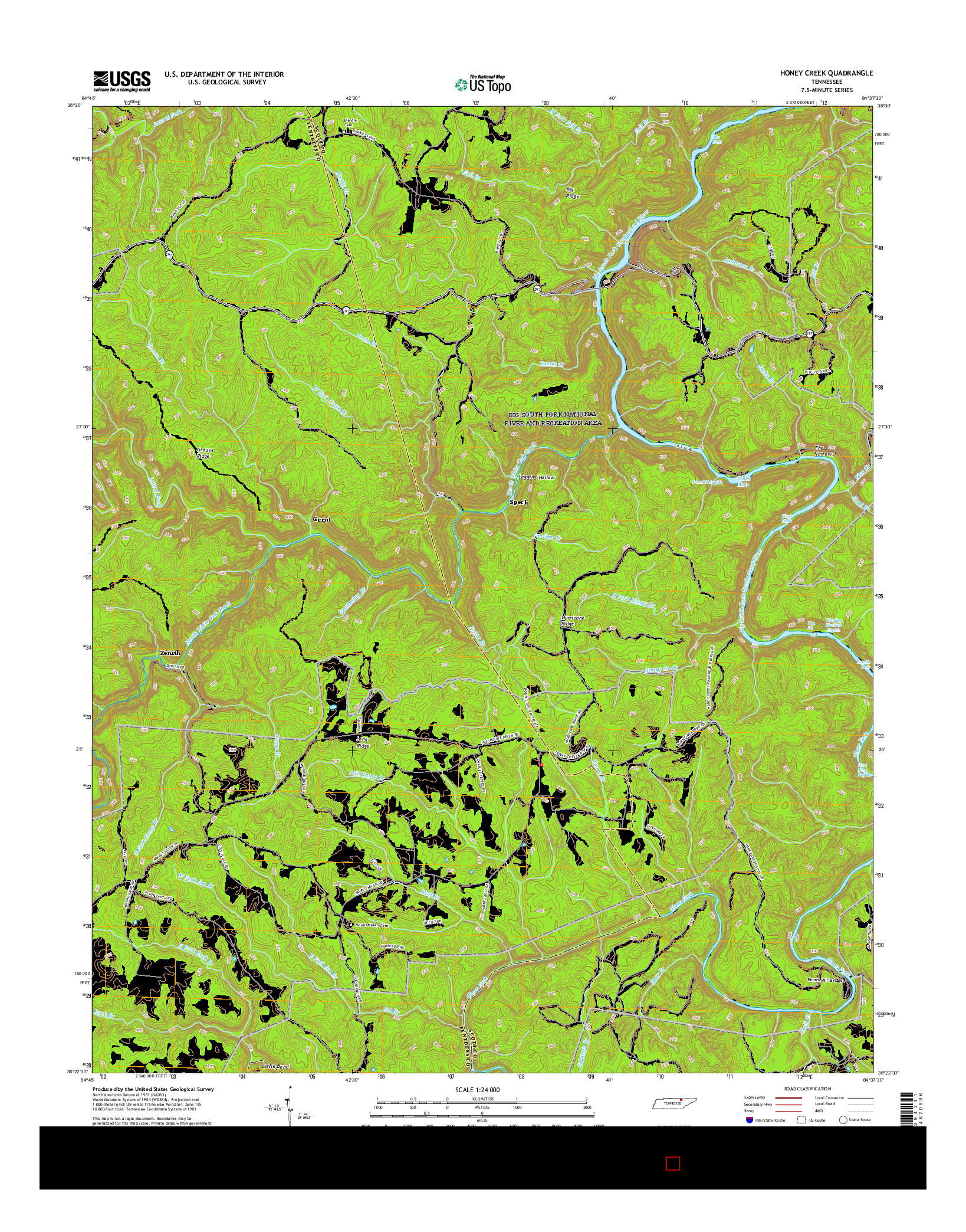 USGS US TOPO 7.5-MINUTE MAP FOR HONEY CREEK, TN 2016