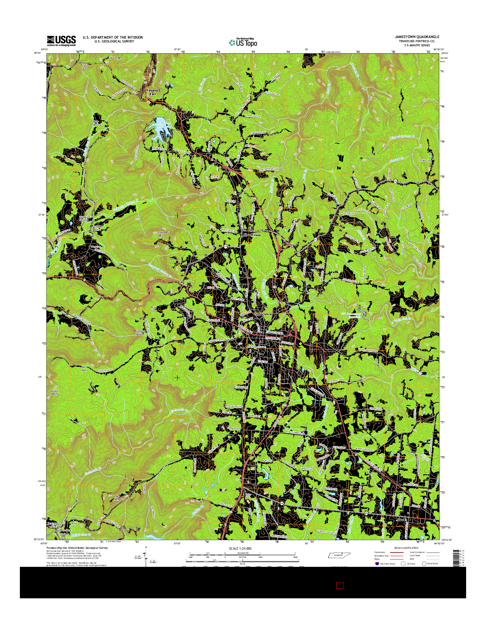 USGS US TOPO 7.5-MINUTE MAP FOR JAMESTOWN, TN 2016