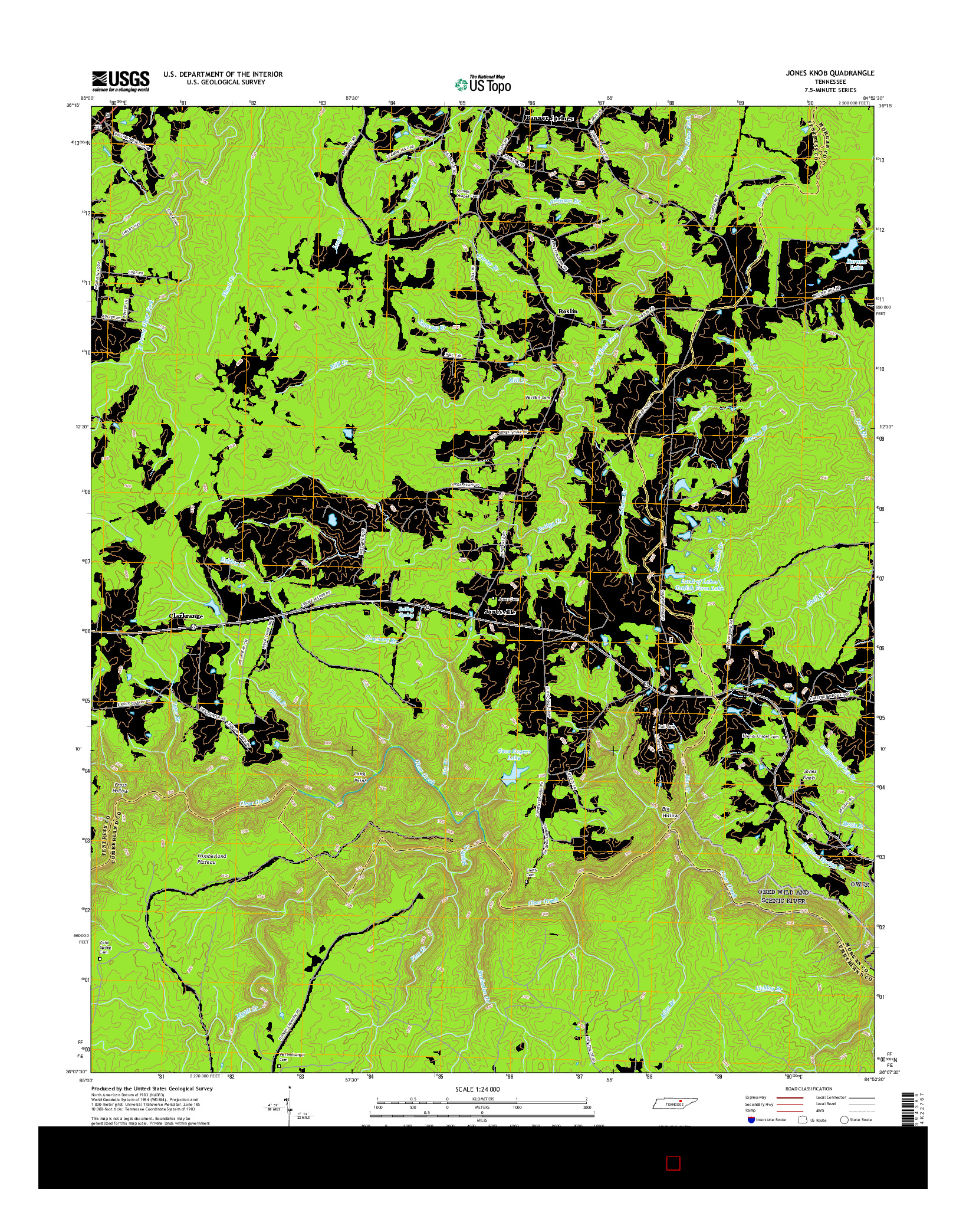 USGS US TOPO 7.5-MINUTE MAP FOR JONES KNOB, TN 2016